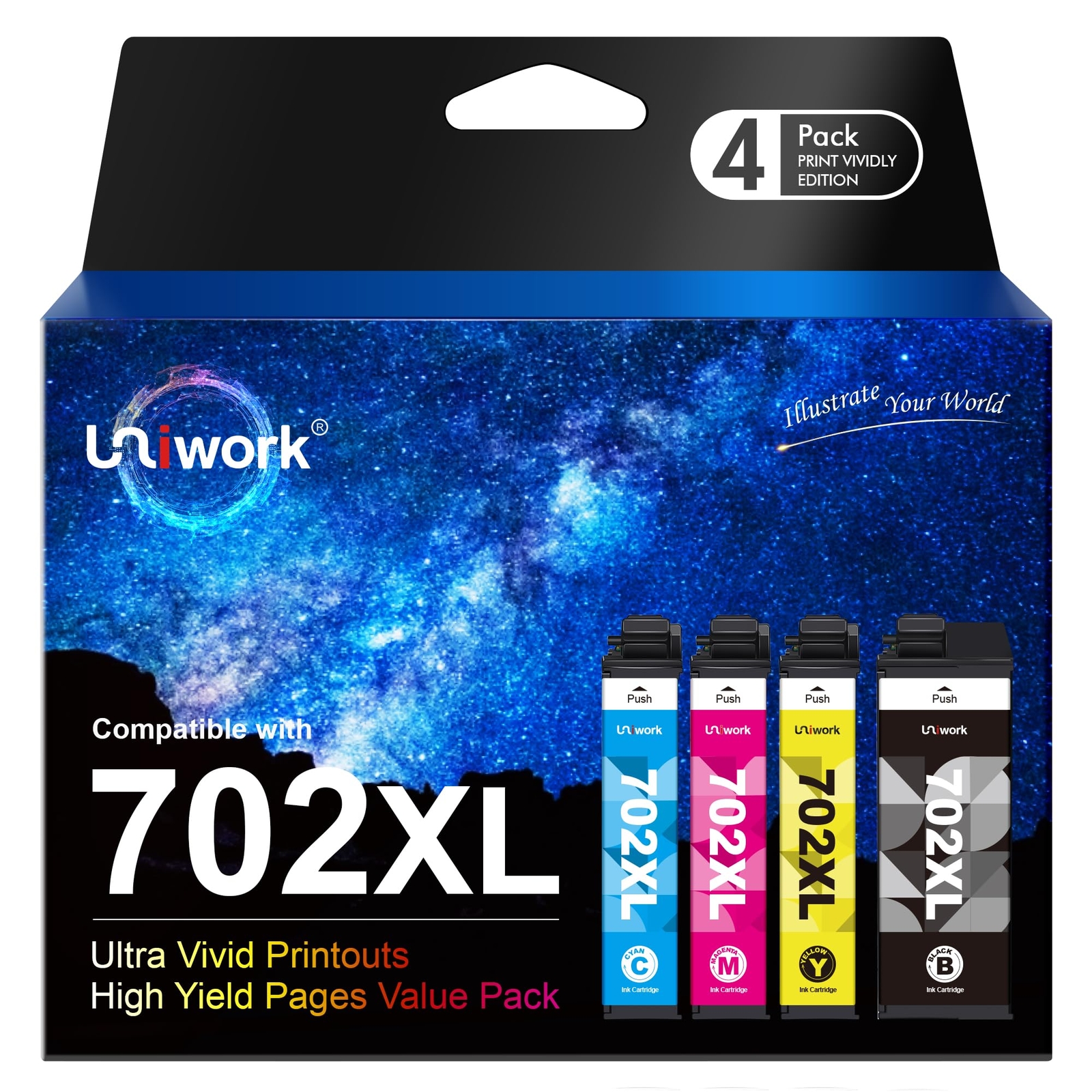 Uniwork 702XL Ink Cartridges Combo Pack for Epson Printers 702 702XL 4 Pack