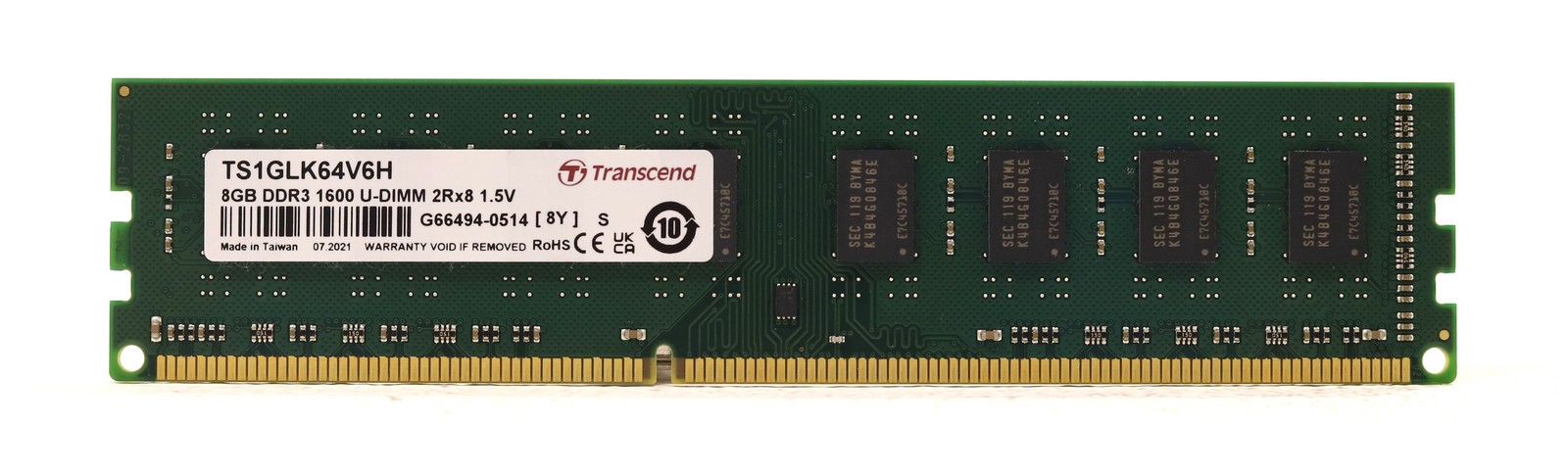 Transcend 8GB 2Rx8 PC3-12800 DDR3-1600MHz Non-ECC Desktop RAM P/N: TS1GLK64V6H