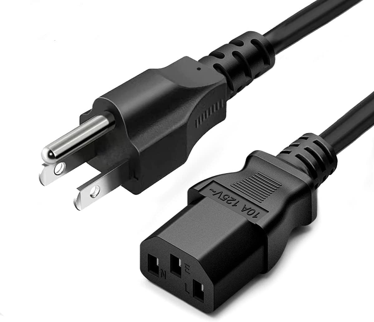 AC Power Cord 10Ft Long Standard for Computer, 3 Prong 125V-250V