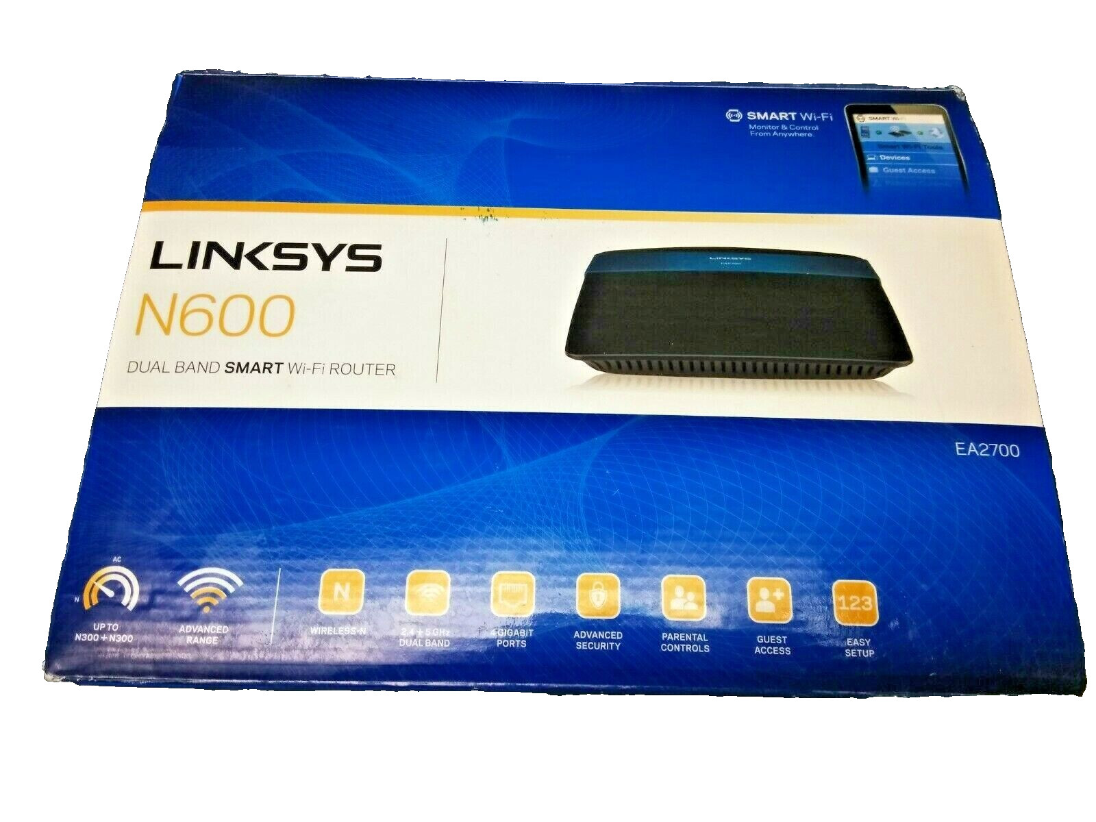 Linksys Ea2700 N600 4 Port Dual Band Wifi Router Works 300 MBPS