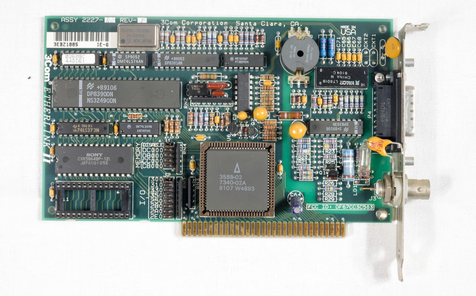 3Com Etherlink II 2227-01 10Base2 AUI ethernet card 8 bit ISA ISAE10