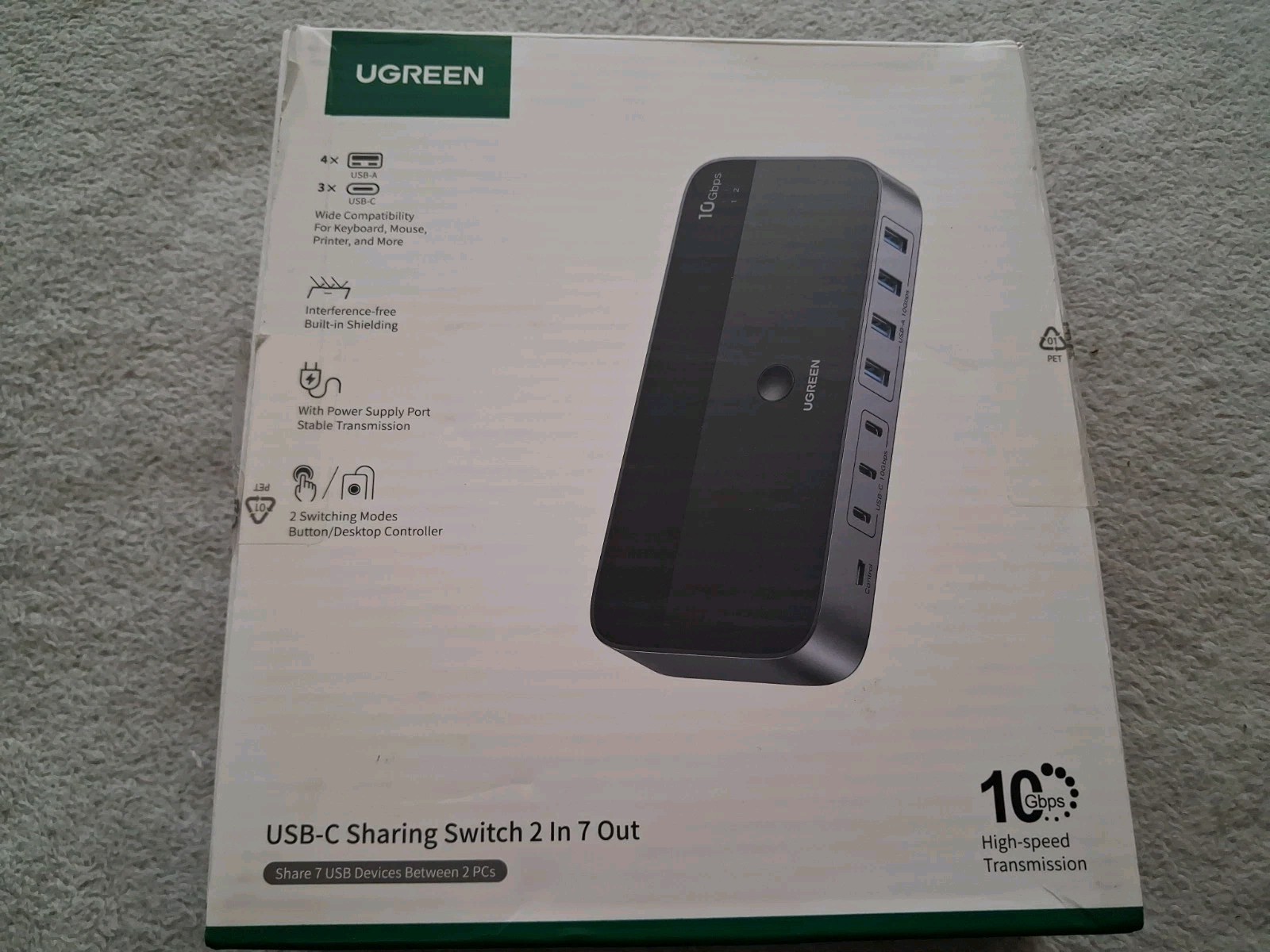 UGREEN 2-in 7-Out USB 3.0 Switch, USB Switcher for 2 Computers Model: CM836
