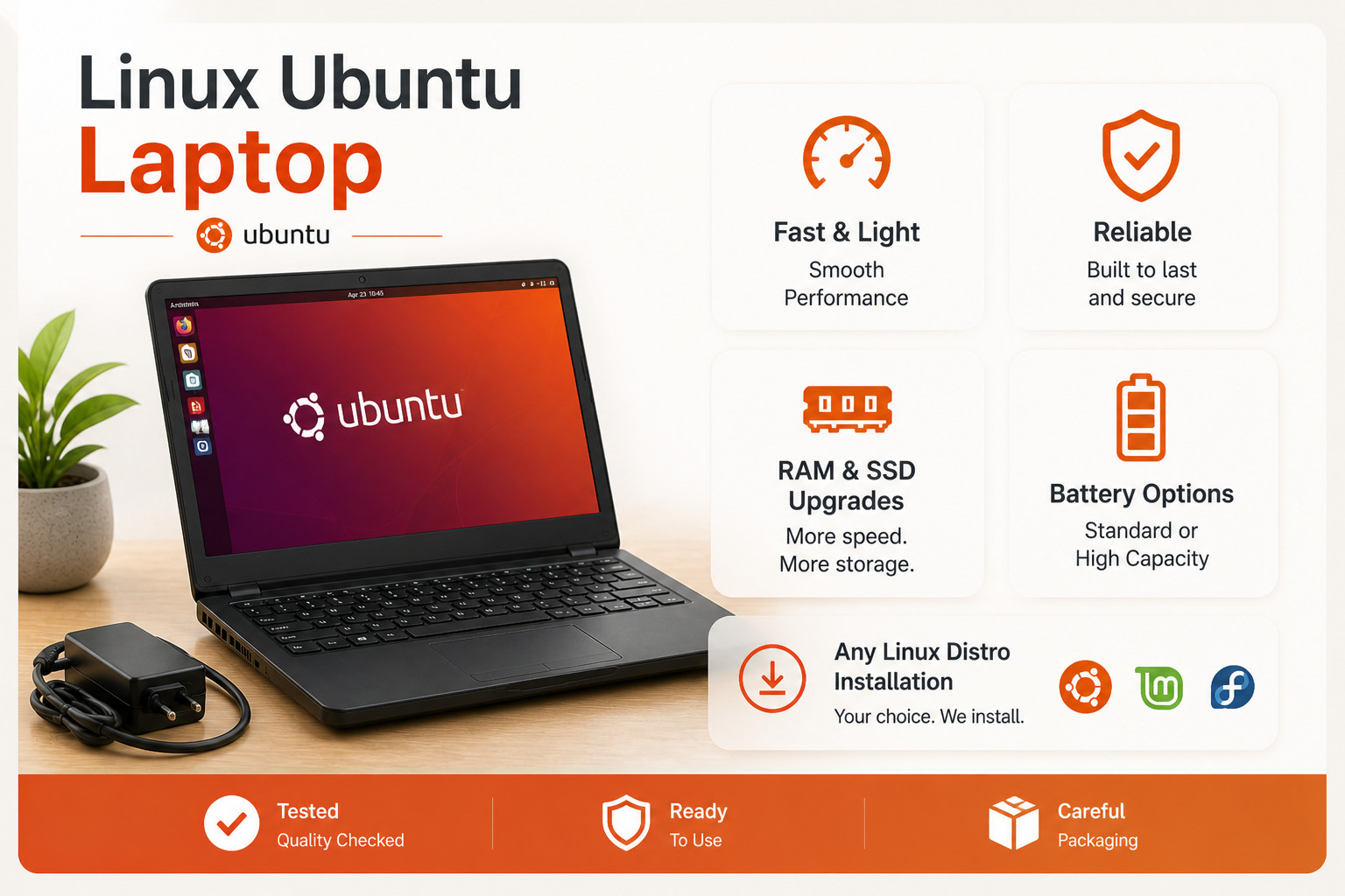 Linux Ubuntu Laptop With Charger | Fully Tested | Any Linux Distro Installation