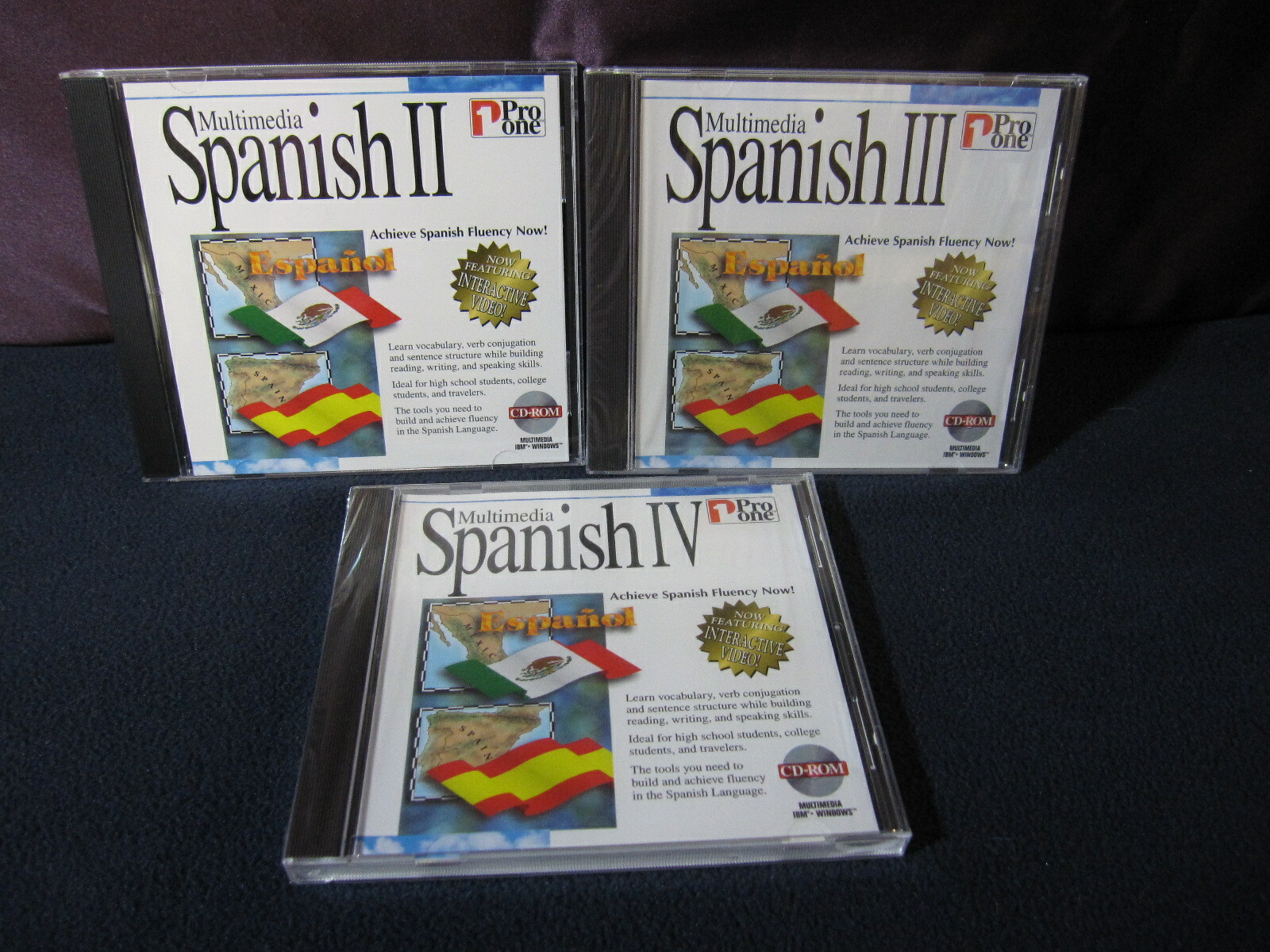 Multimedia Spanish II, III, IV CD ROM by Pro One Achieve Fluency Now Windows 95