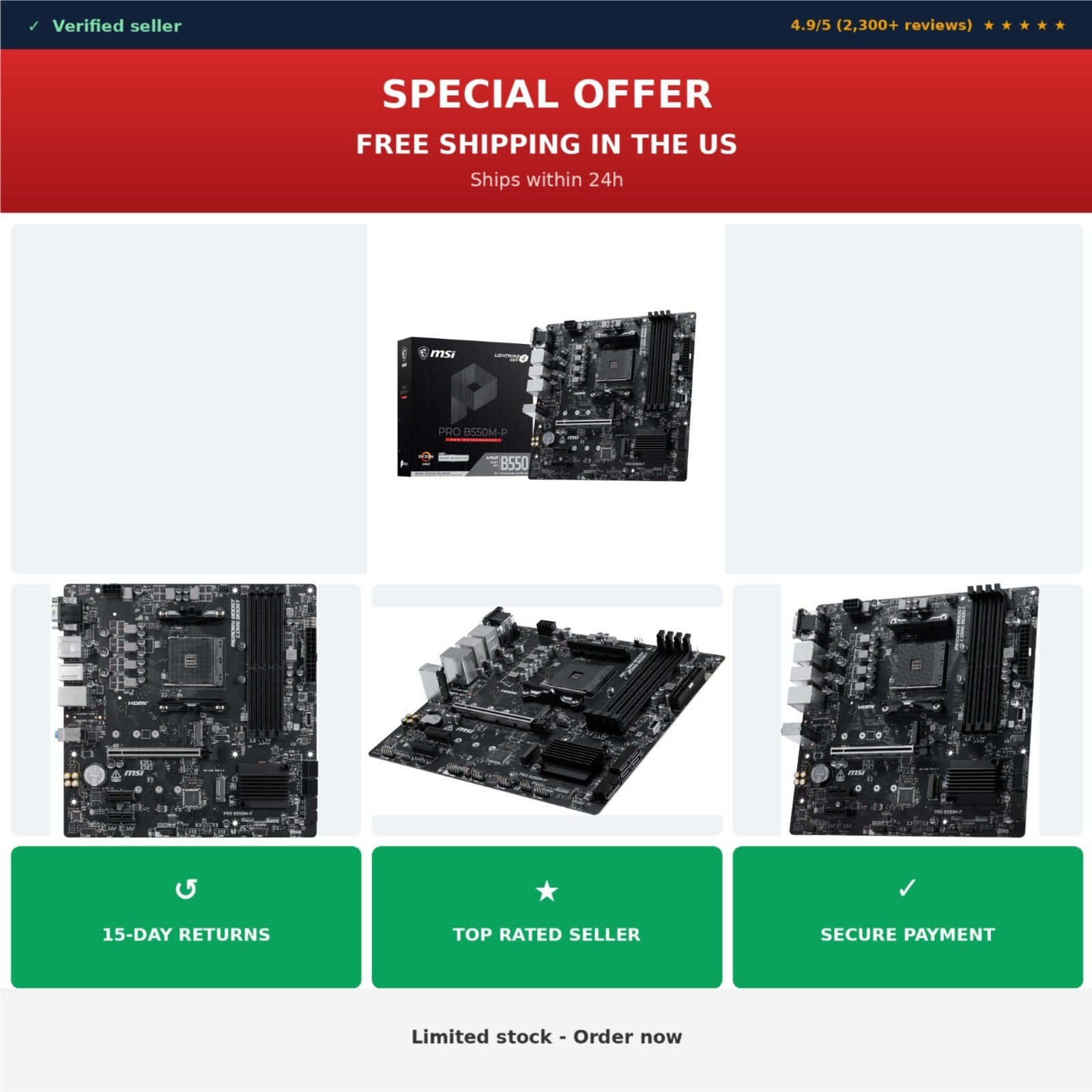MSI PRO B550M-P Motherboard, mATX, AM4, DDR4, PCIe 4.0, M.2 Gen4, Ryzen 5000