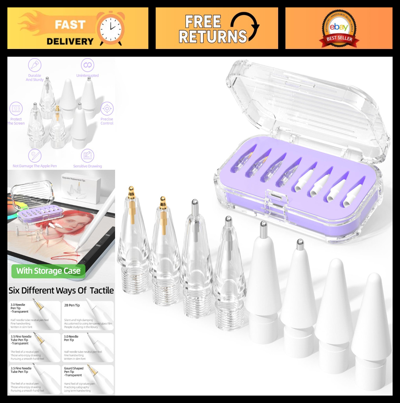 8 Pack Upgraded Replacement Tips for Stylus Pencil - Lavender Color, Durable & P