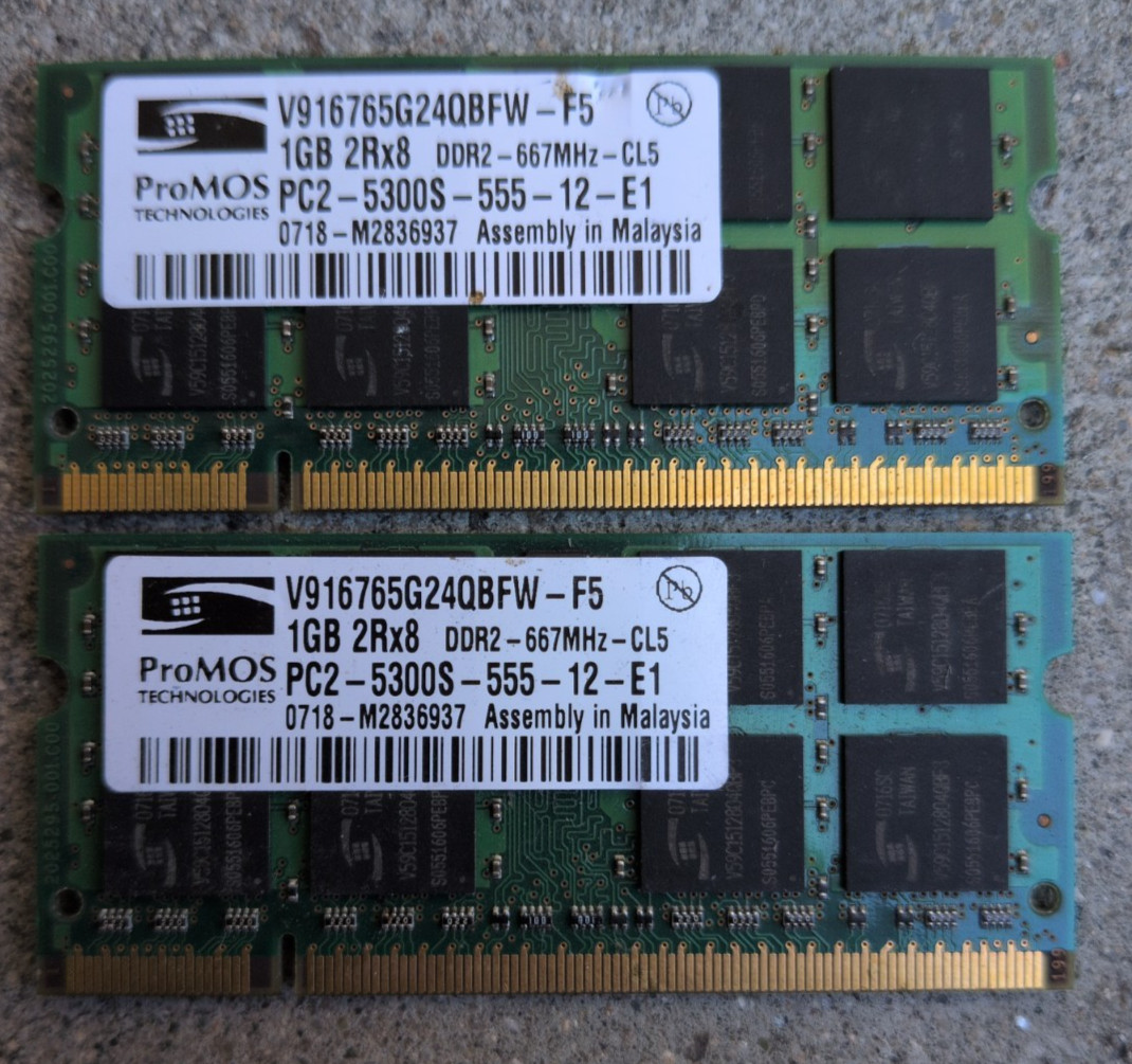 ProMOS 2GB Kit (2x1GB) DDR2-667 PC2-5300S 200-Pin SO-DIMM Non-ECC