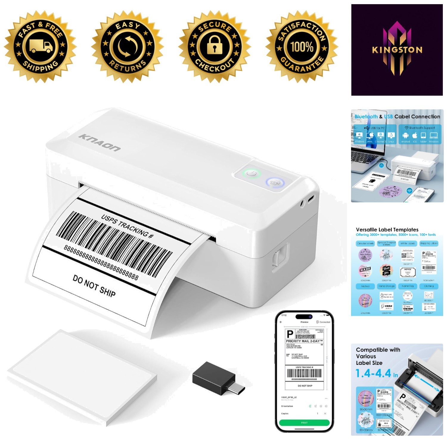 Effortless Bluetooth Shipping Thermal Label Printer - Portable 4x6 Label Maker