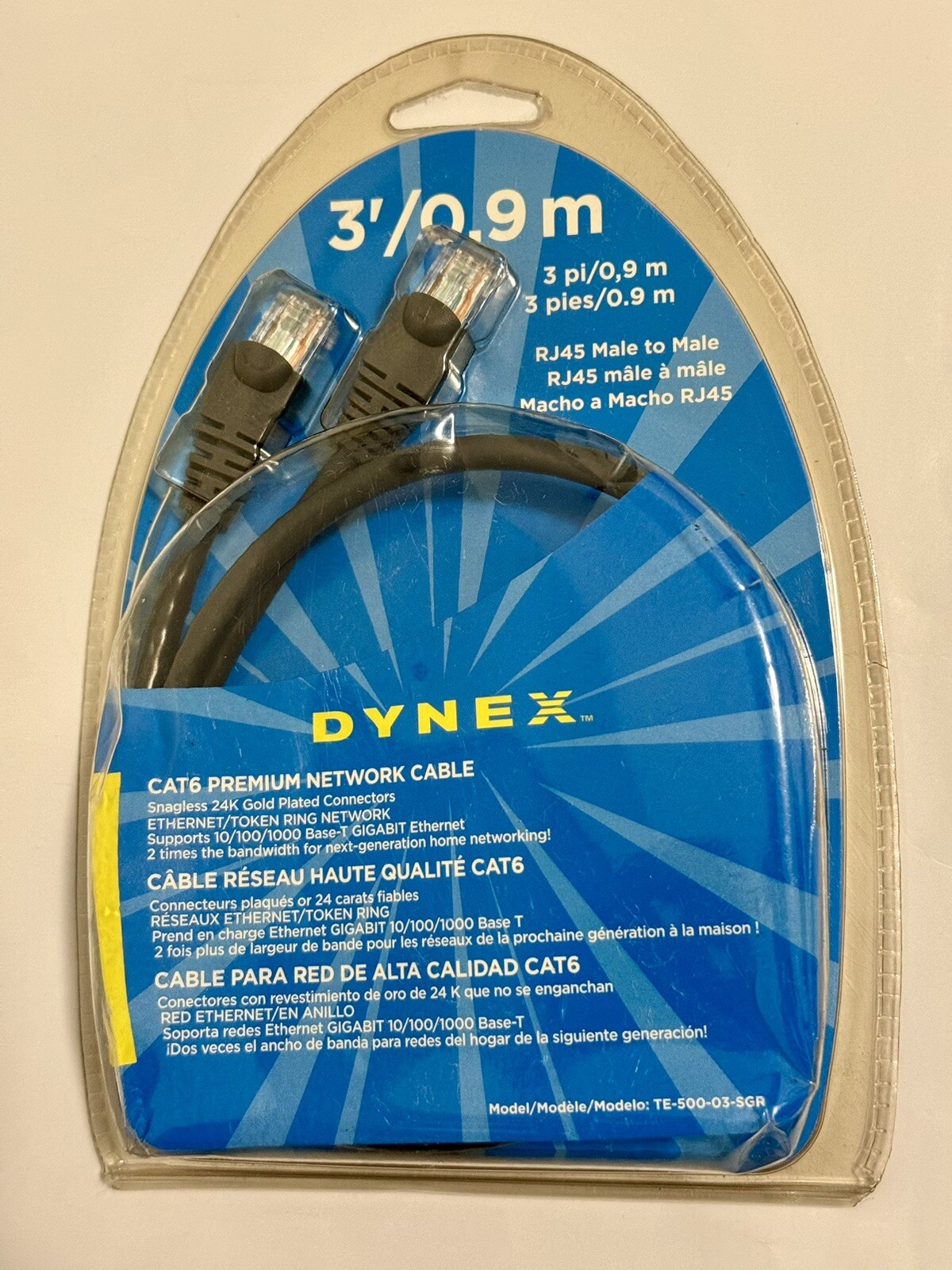 Dynex CAT6 RJ45 Premium Network Cable Ethernet Ring Male to Male 3' 0.9 BNIB