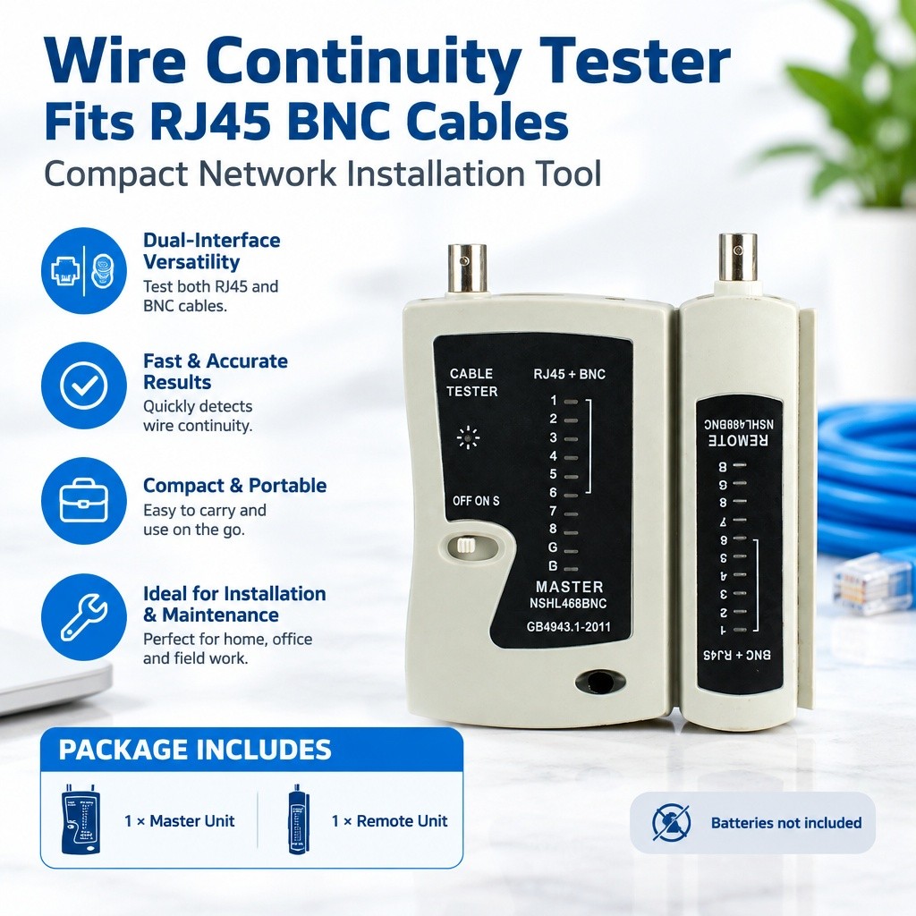 Wire Continuity Tester Fits RJ45 BNC Cables Compact Network Installation Tool