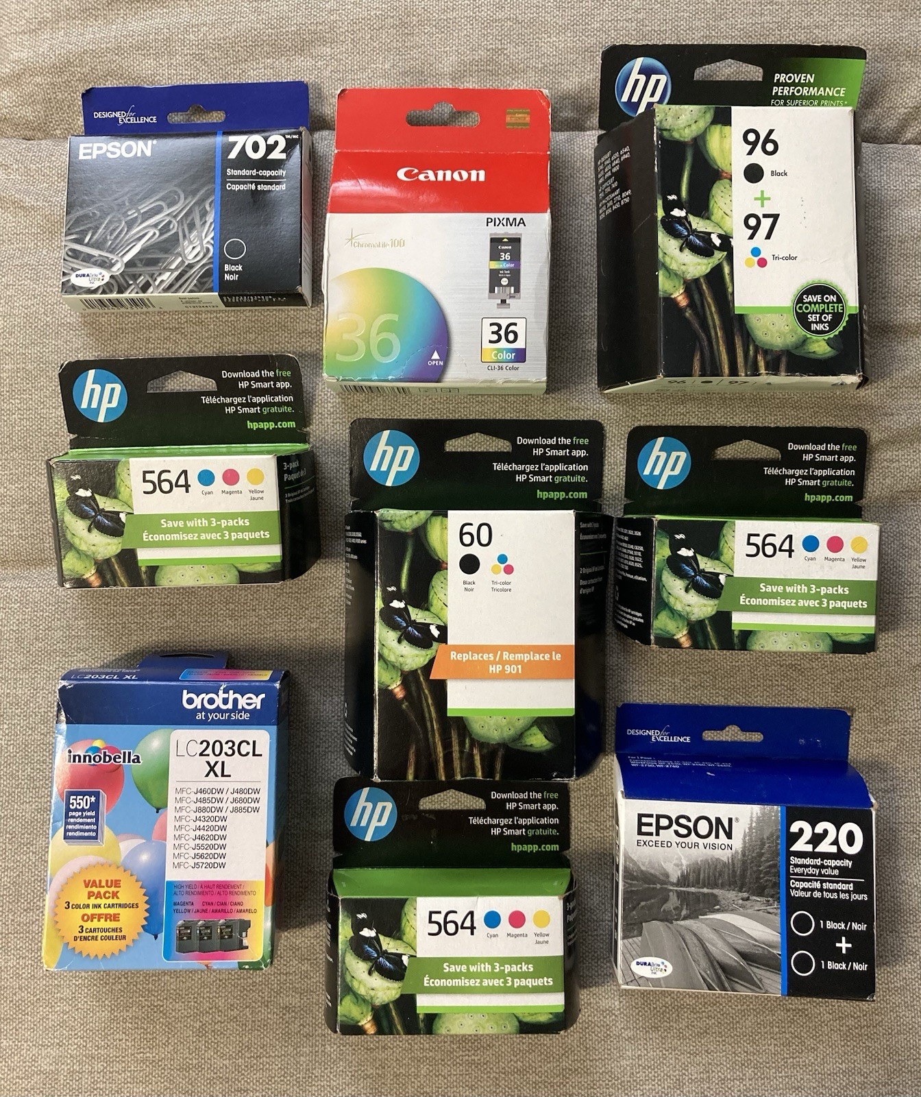 LOT OF EPSON CANON HP BROTHER GENUINE INK CARTRIDGES NEW IN BOX
