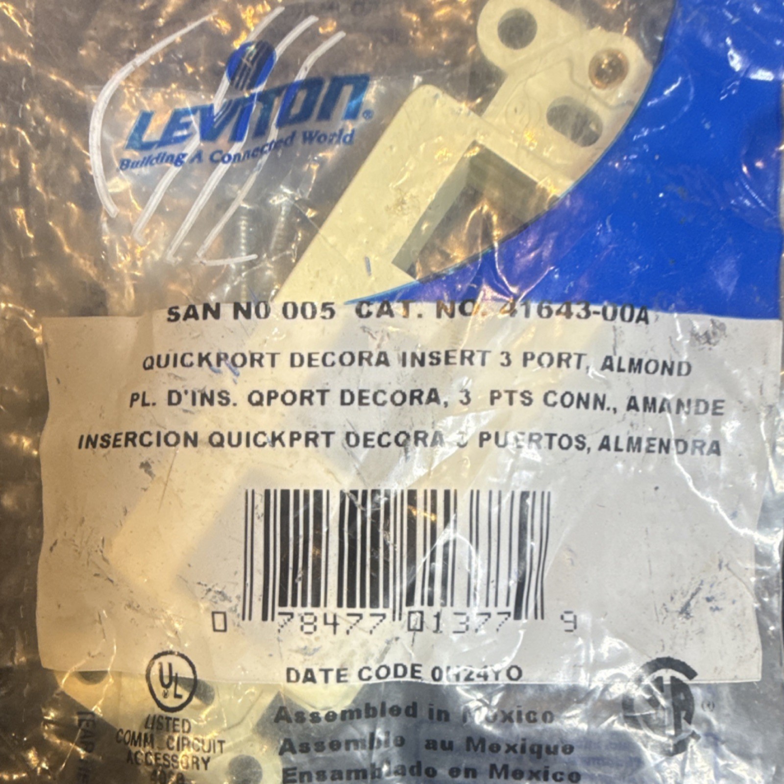14 pack Leviton 41643-00A QuickPort Decora Insert 3-Port Wall Plate Almond