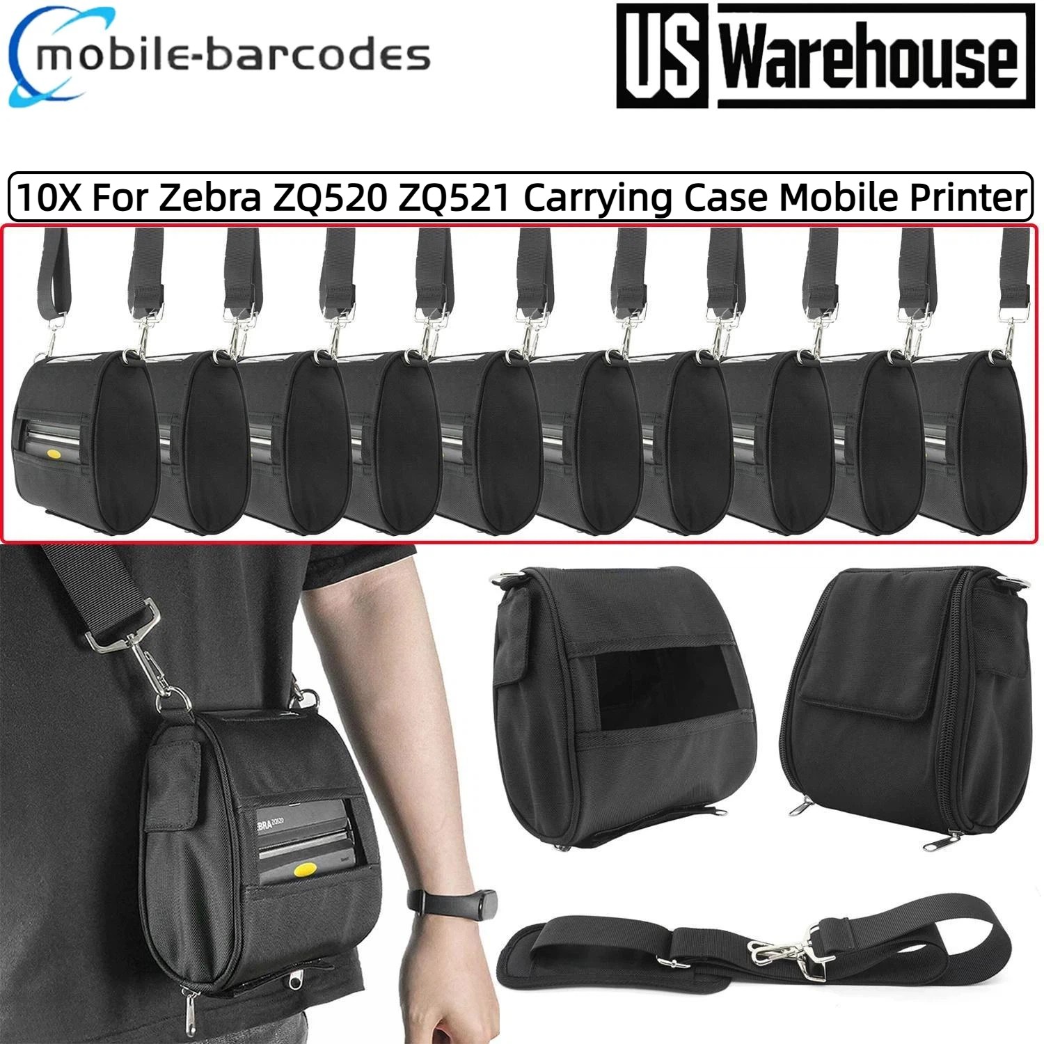 10X For Zebra ZQ520 ZQ521 Carrying Case Mobile Printer with Shoulder Strap,Black