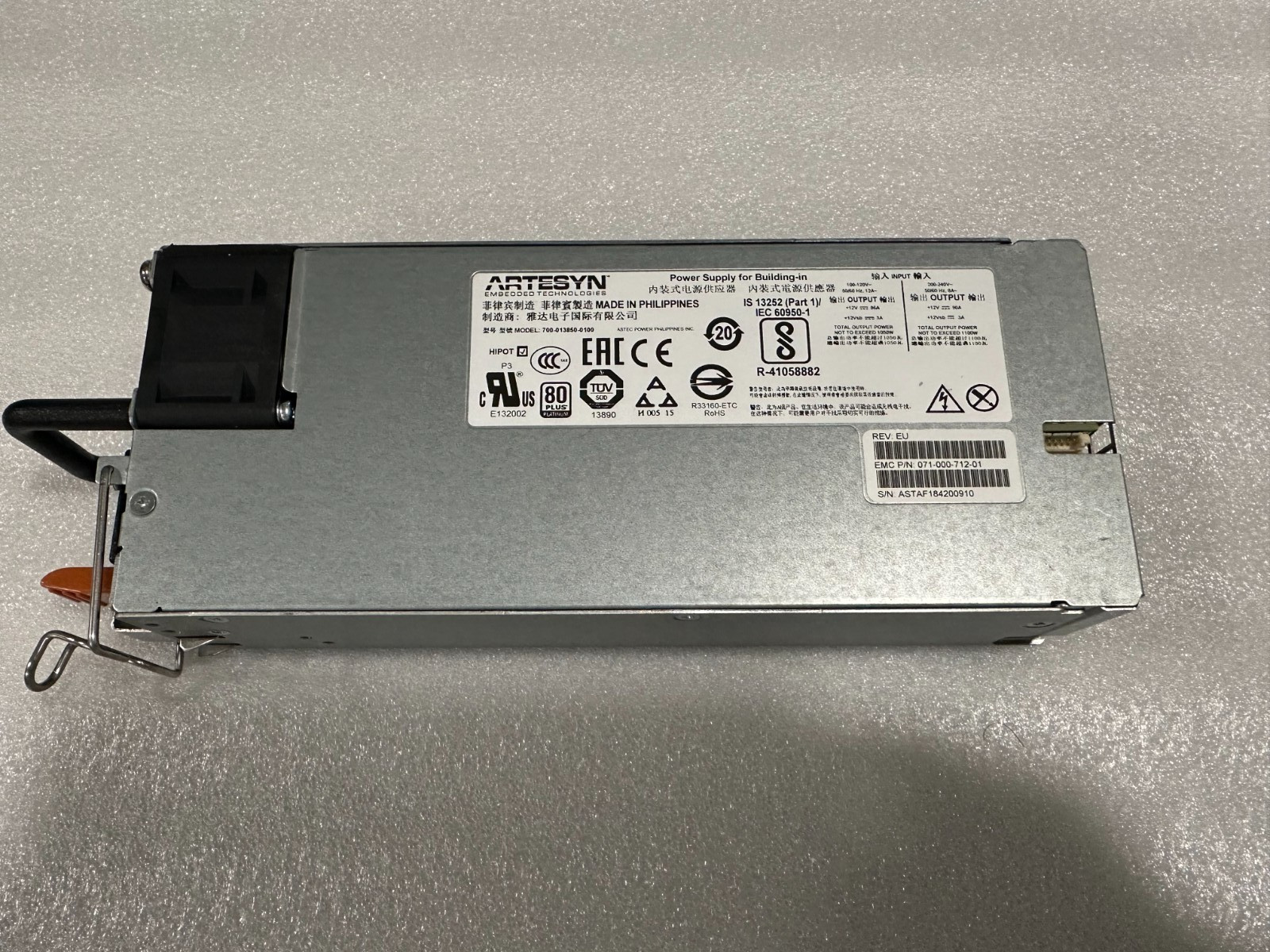 Artesyn 700-013850-0100 1100W EMC Server Power Supply 071-000-712-01