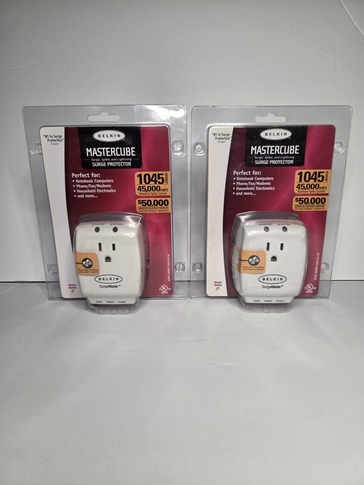 Belkin Mastercube Surge Protector for Computer, Phone, Fax Model F9H120-CW 2-Lot