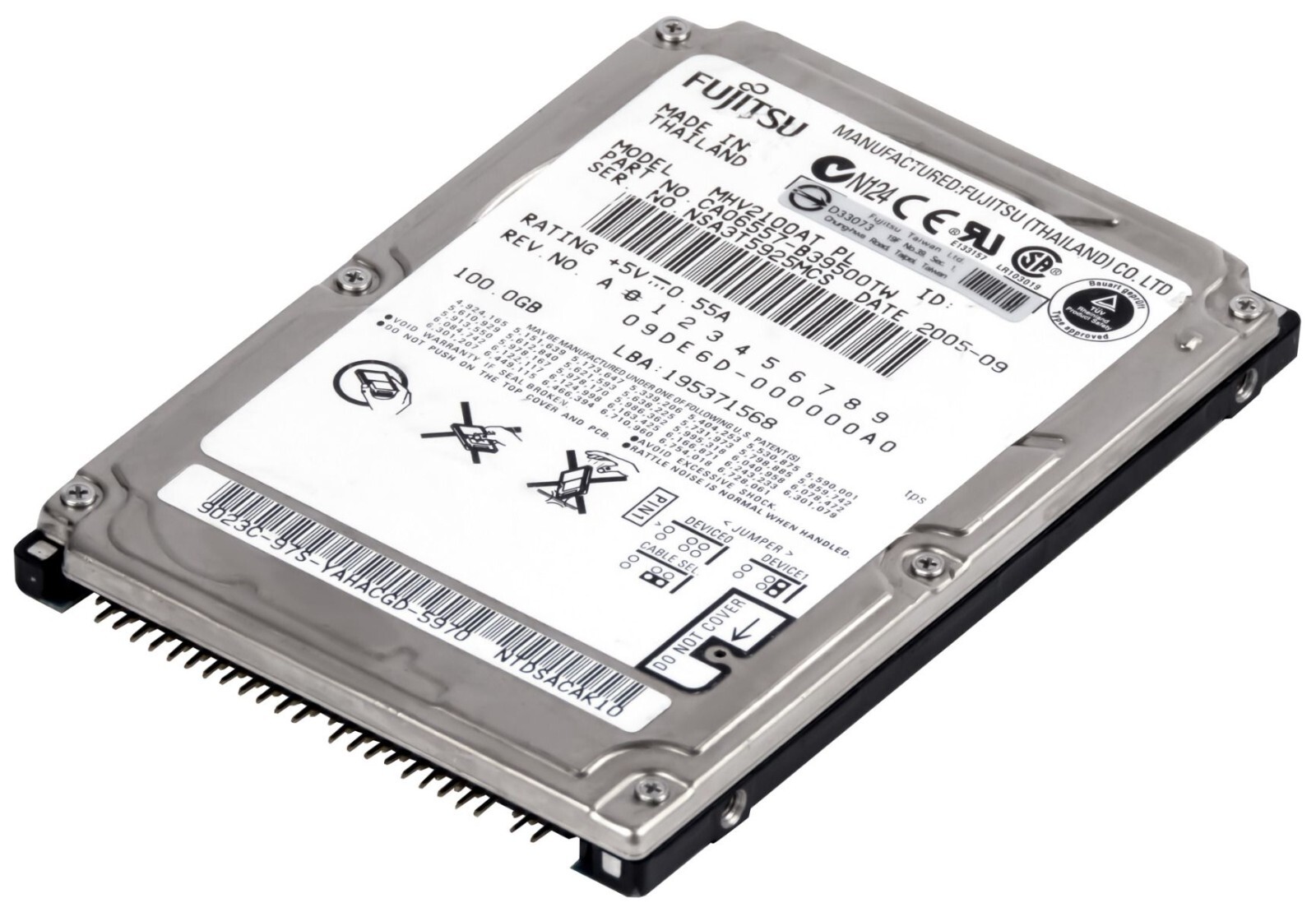 HARD DRIVE FUJITSU MHV2100AT 100GB 4200RPM 8MB CACHE ATA IDE 2MB 2.5'' inch