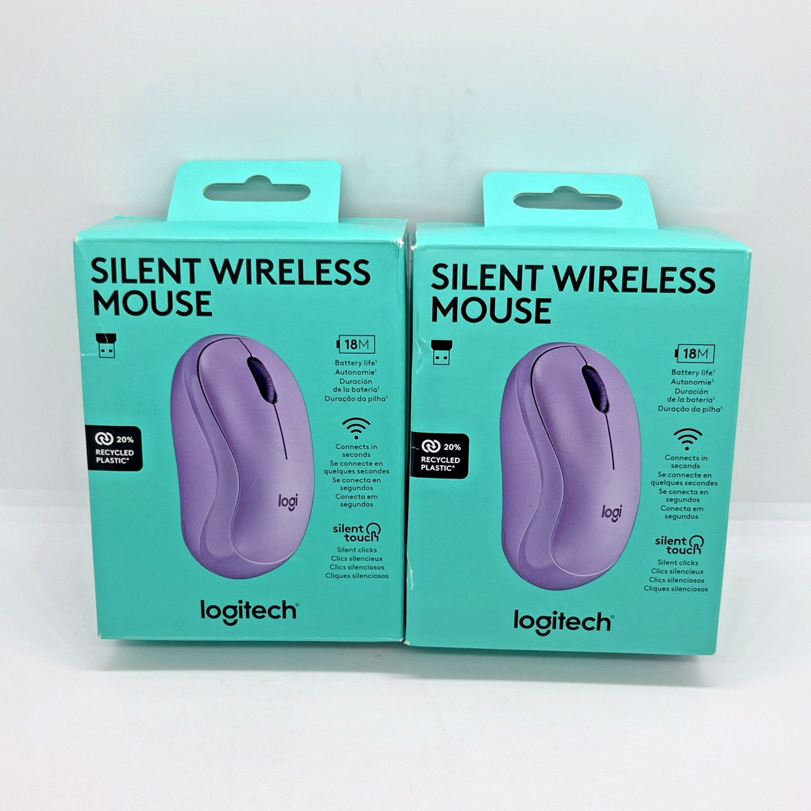 Lot of 2 Logitech M330 Silent Plus Wireless Mouse Purple NEW Sealed