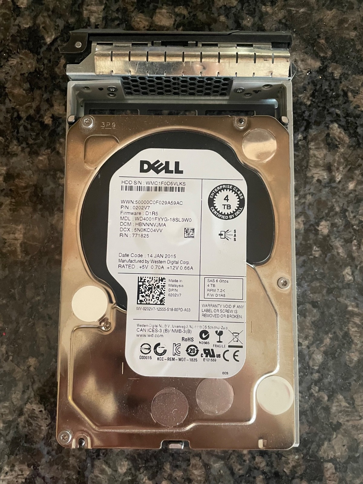 LikeNew Dell WD 4TB 7200 RPM 3.5 inch (WD4001FYYG) SAS Hard Drive w/Caddy