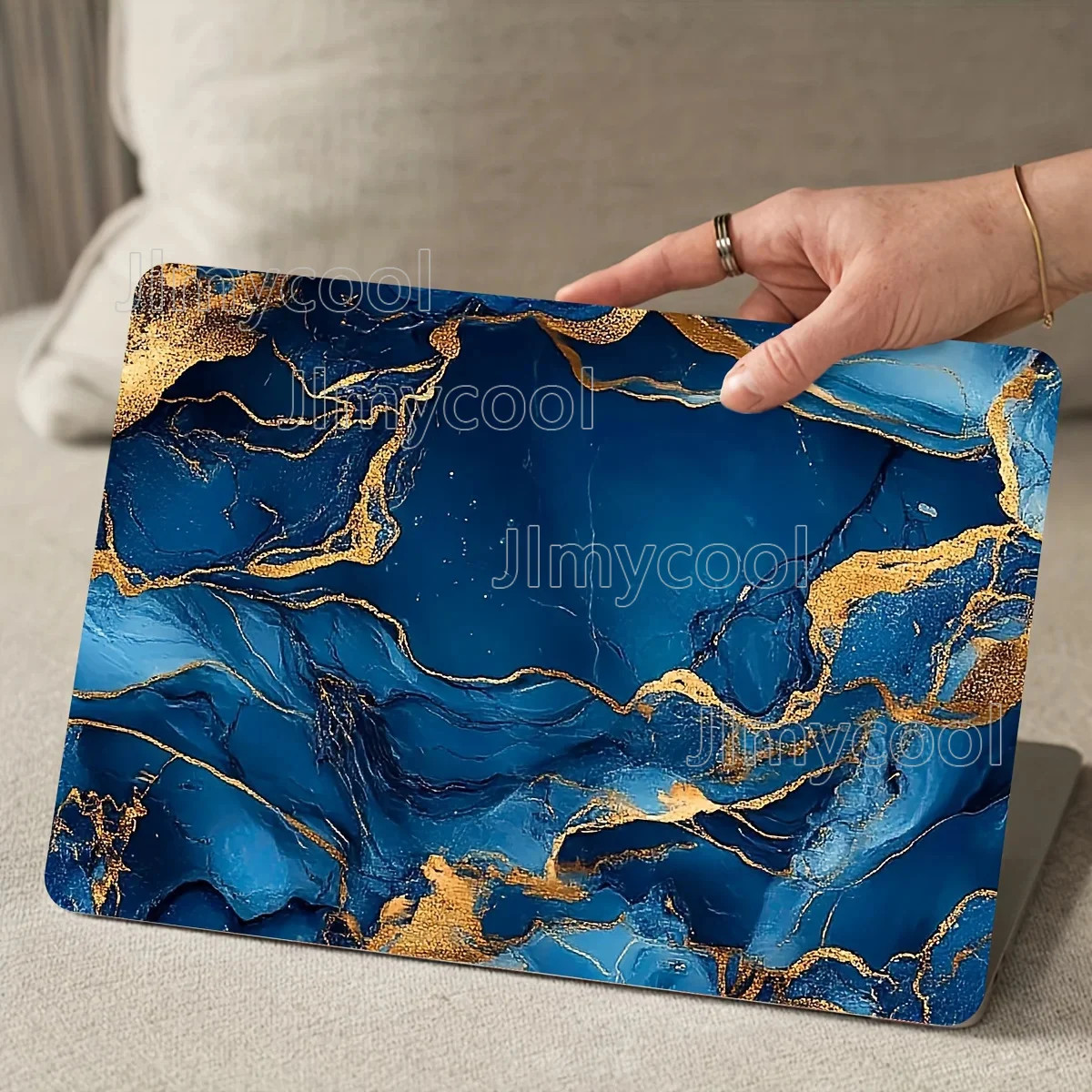 2pcs Blue and Gold Marble Patterned Vinyl Laptop Skins for Car Helmet Motorcycle