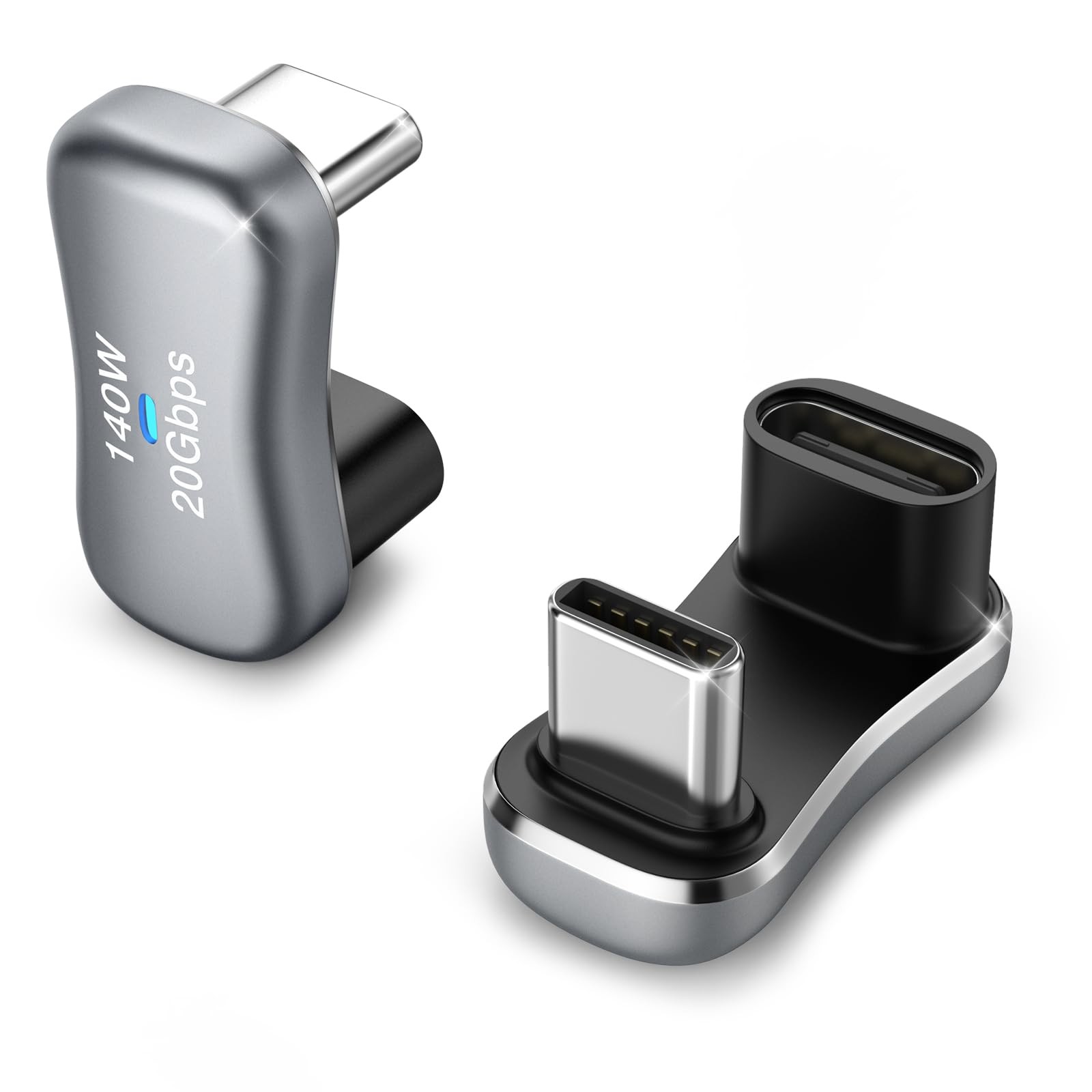 MoKo 180 Degree USB-C Adapter, U-Shape Connector with PD 100W/10Gbps, Gray | Esp