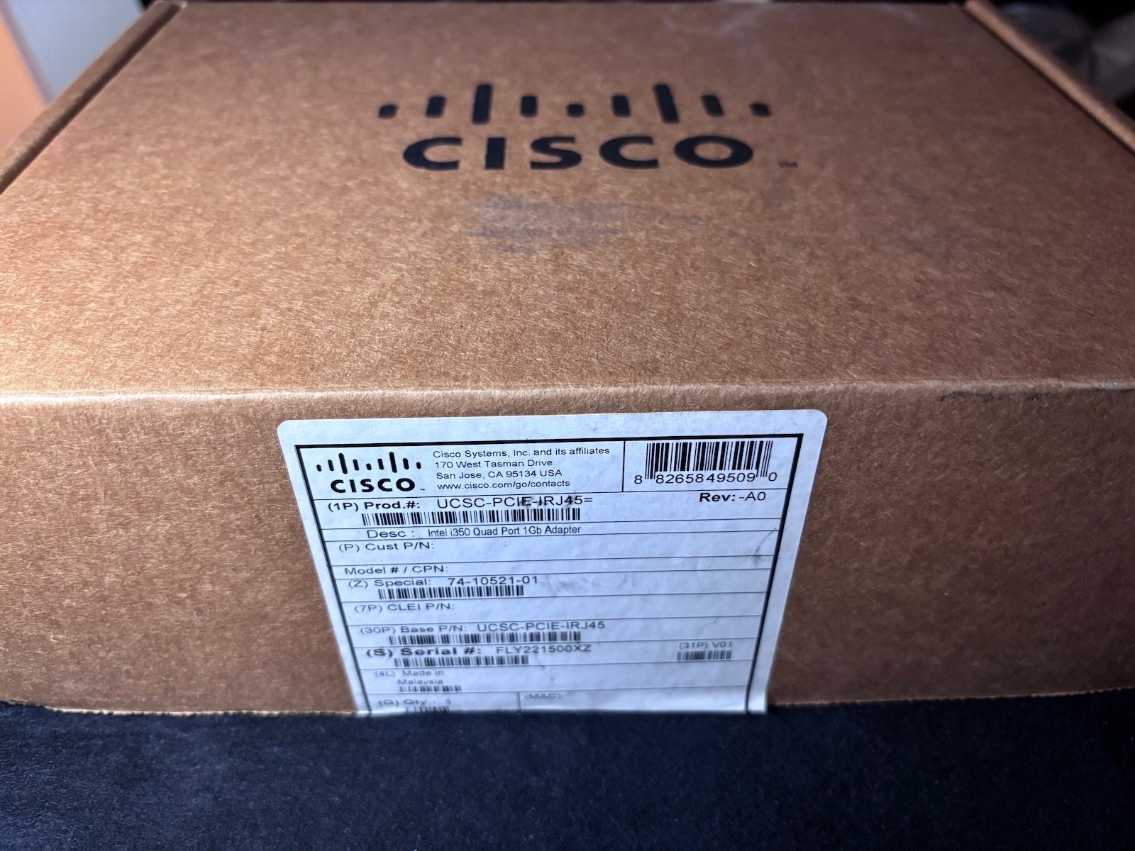 Cisco UCSC-PCIE-IRJ45 Quad Port Gigabit Ethernet Server NIC - Open Box NEW