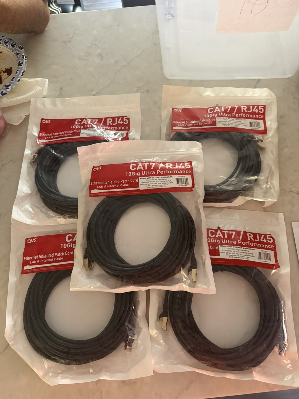 Lot Of (5), 25FT CAT7/RJ45 10Gig Ultra Performance Ethernet LAN & Internet Cable