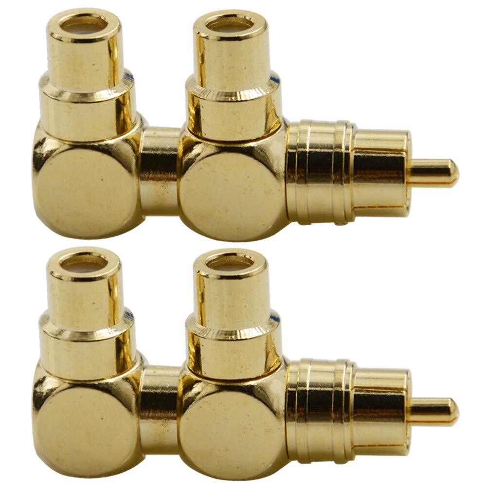 2pcs Rca Splitter Adapter Rca Male To Two Rca Female Right Angle Plug Rca Audio 