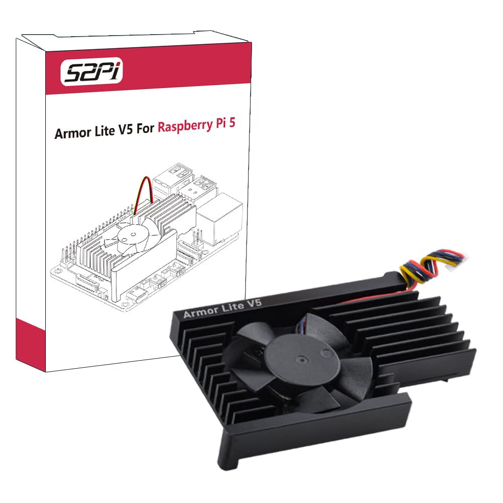 Geeekpi Active Cooler for Raspberry Pi 5, Armor Lite V5 Cooler Aluminum Heatsink