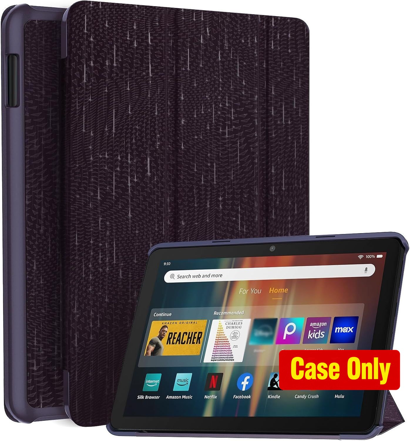Smart Trifold Stand Case for 8in Tablet, Hard PC Back and Auto Wake/Sleep - Dark