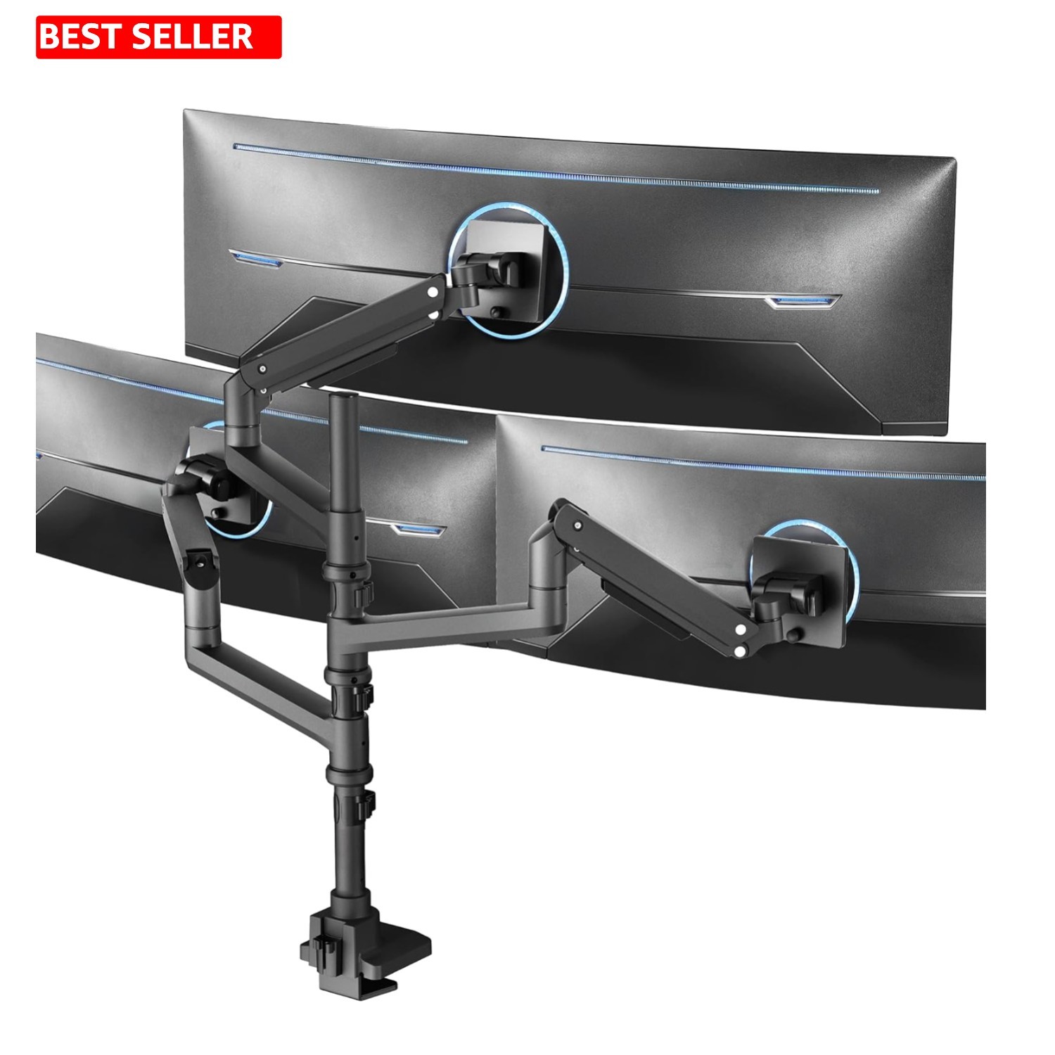 Heavy-Duty Triple Monitor Mount with Pneumatic Adjustment for Up to 49" Screens
