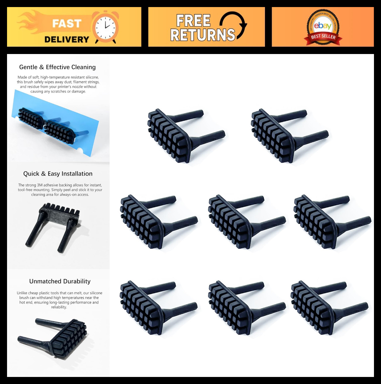 8 Pack High-Temp Silicone Nozzle Wiper Brushes for 3D Printer Cleaning Tools