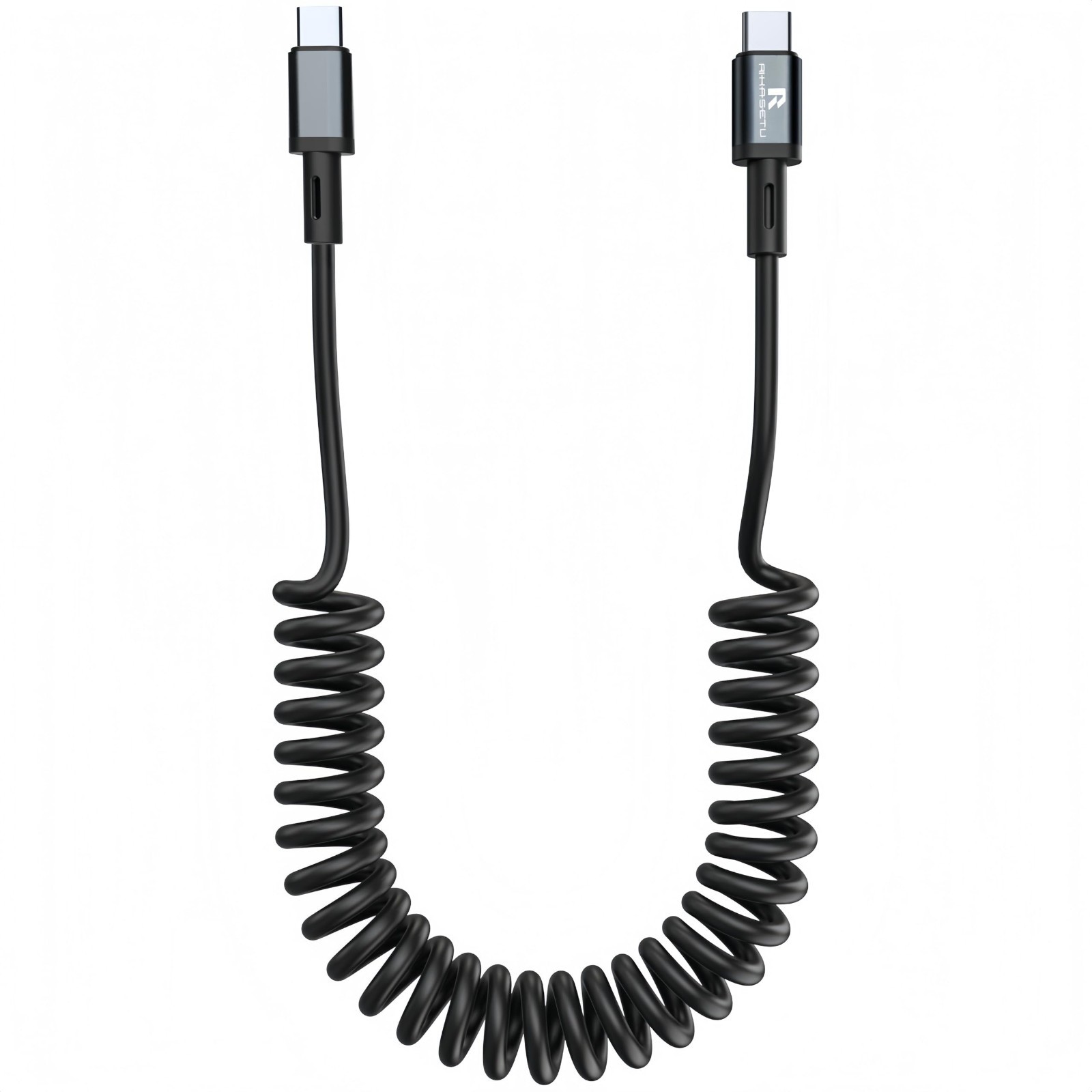 3FT Coiled USB C to C Cable Type C Fast Charging Charger Cord Grey Charger Cable