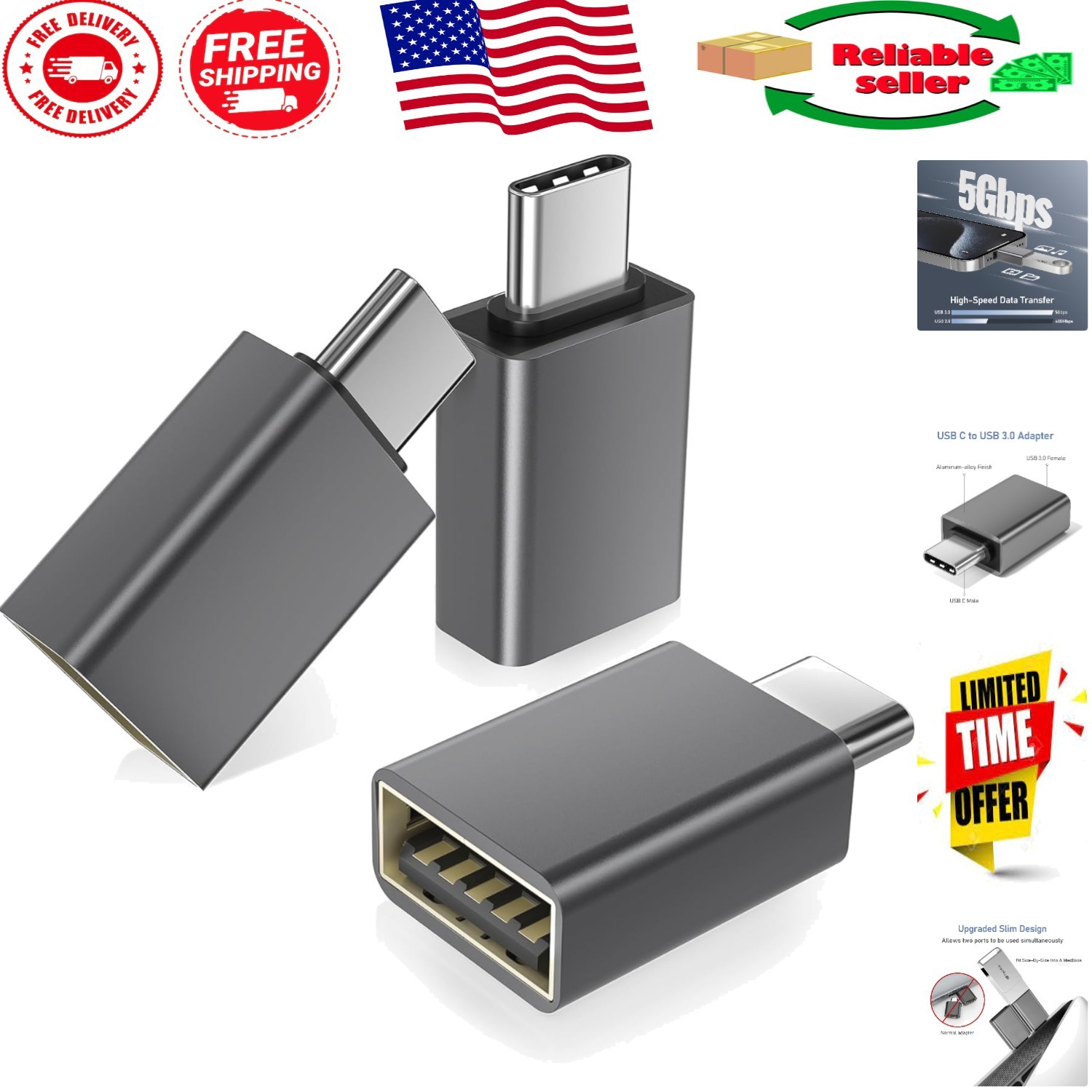 Compact USB C to USB Adapter Set | Supports Multi-Device Connectivity & Transfer