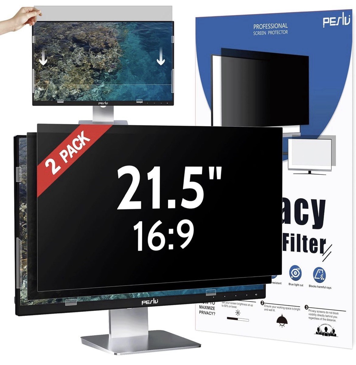 Peslv 2 Pack 21.5" Privacy Screen Filter 16:9 Monitor Anti-Glare Blue Light NEW