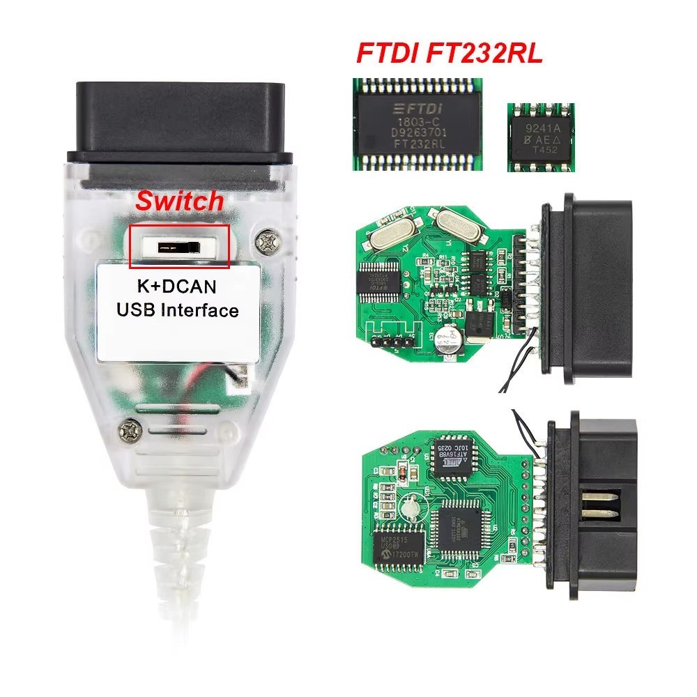 JFIND K+DCAN K+CAN USB OBD2 Diagnostic Cable FTDI FT232RL for BMW