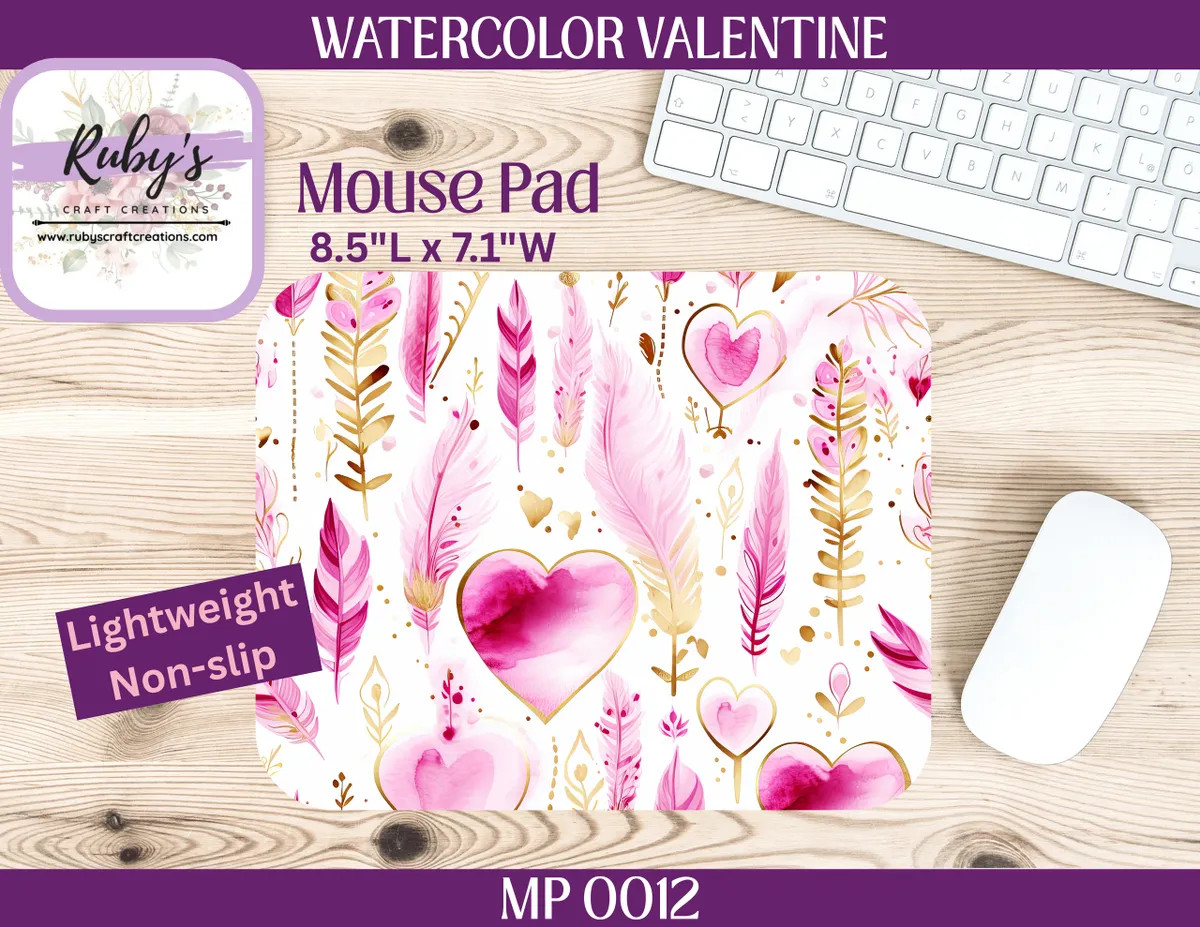 Watercolor Valentine Mouse Pad Pink Heart Art Romantic Aesthetic Desk Decor Gift