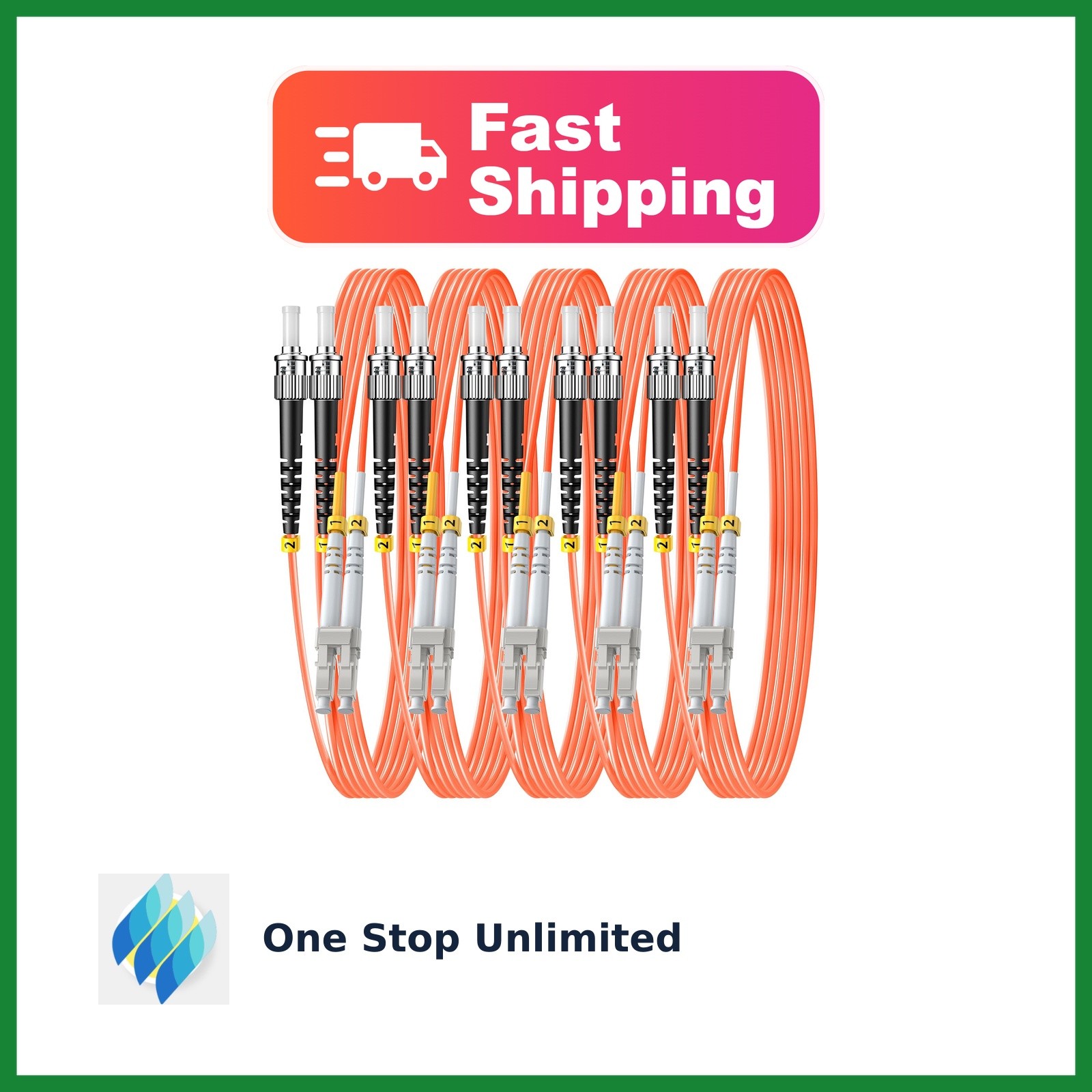 FiberPrime LC to ST Multimode Fiber Cable 5FT 5Pack