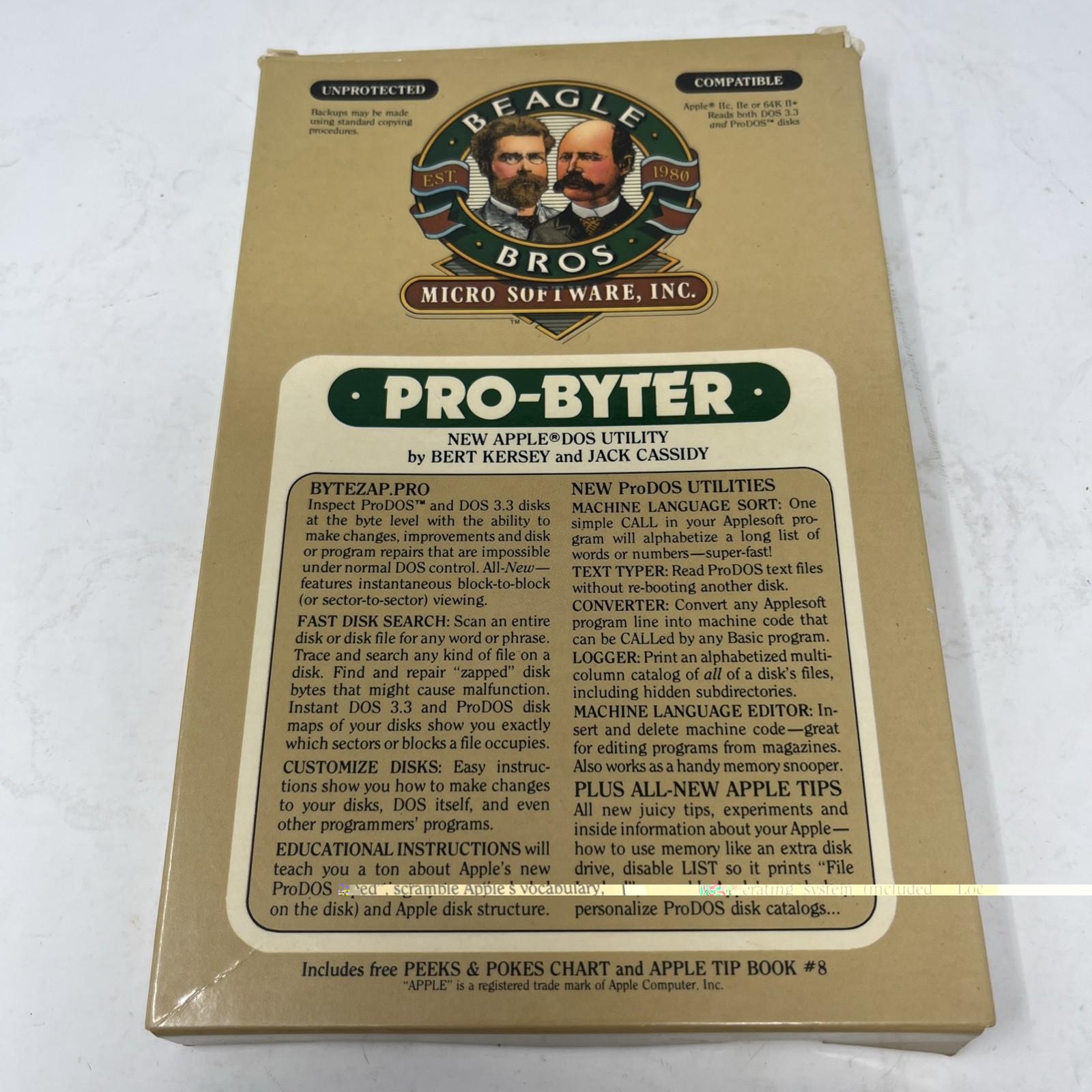 RARE Beagle Bros Pro-Byter Apple II Software Original Box Disk Manual Sticker