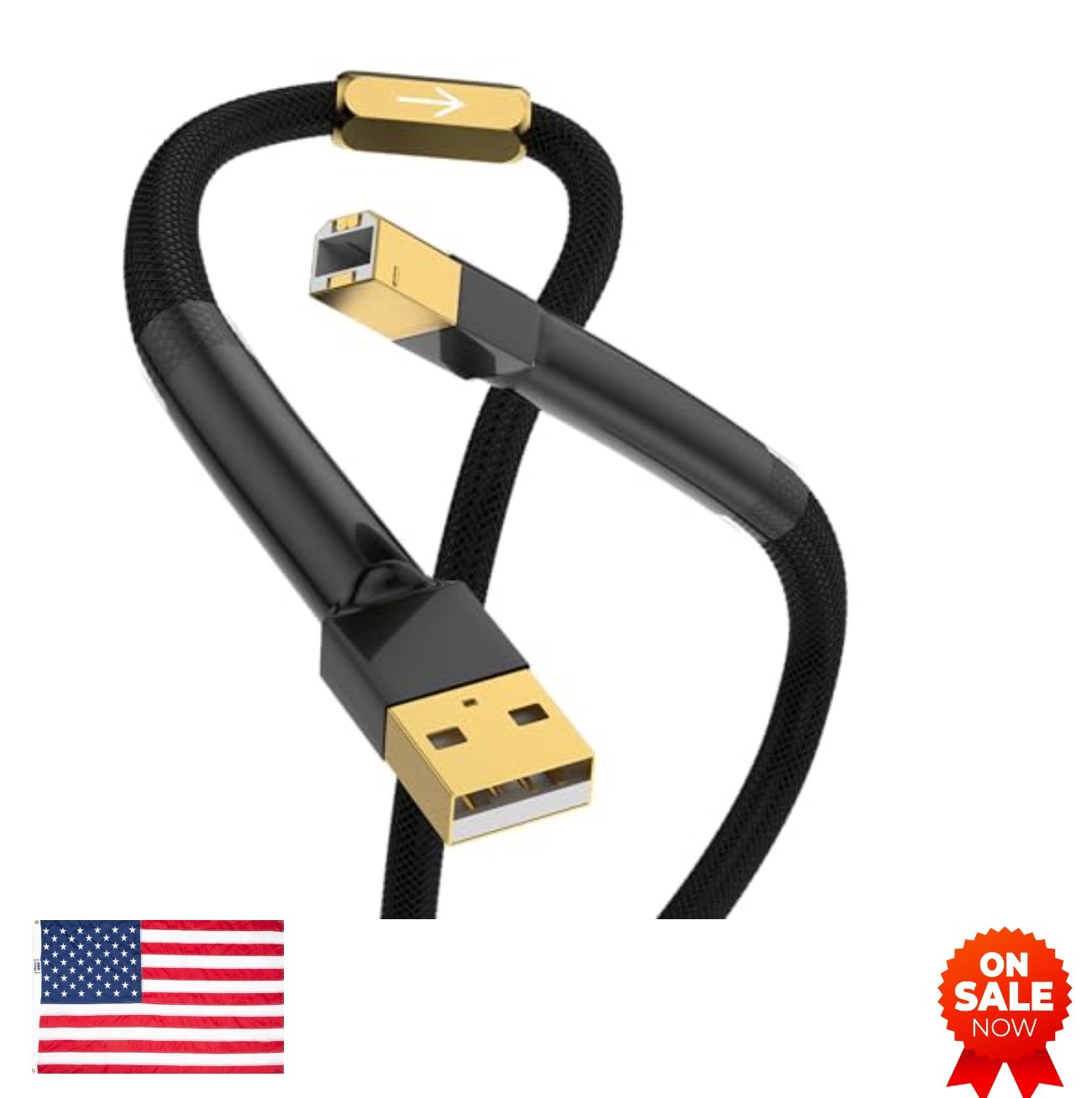 HiFi USB Cable 3.3FT Type A to B Male 24K Gold Plated USB 2.0 OFC Copper for