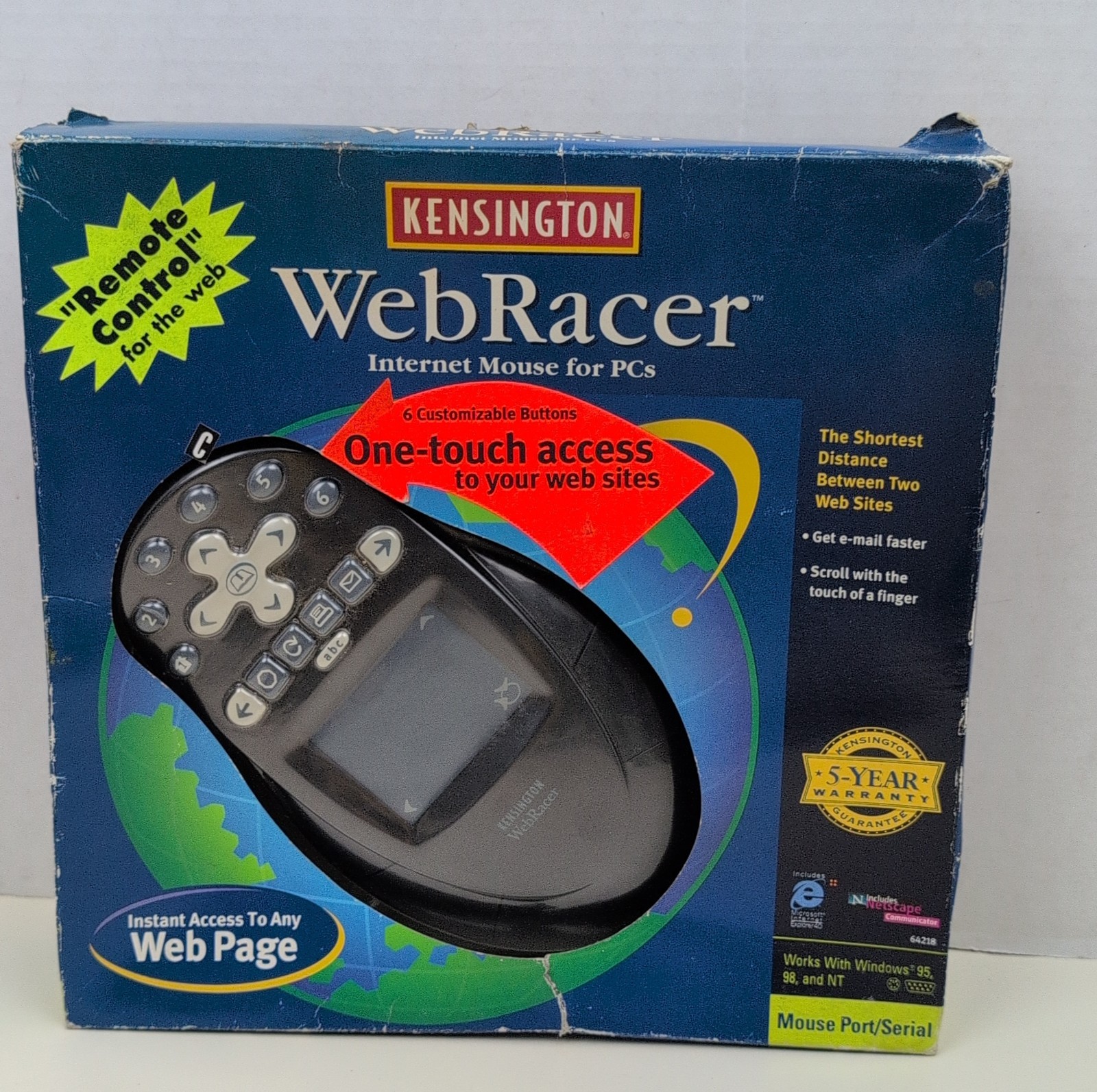 Vintage Kensington WebRacer PS2 Serial Internet Mouse PC Windows 95 98 Boxed 