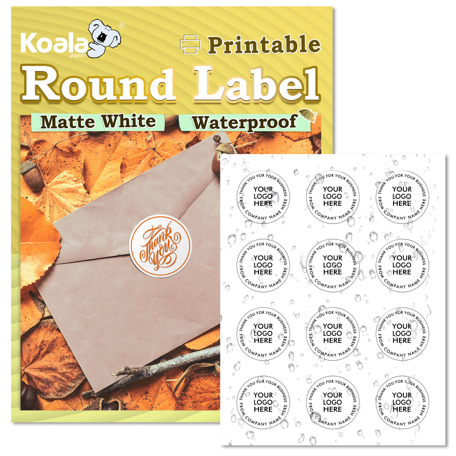 Koala Round Labels 2 Inch Printable Round Stickers Waterproof Matte White Label