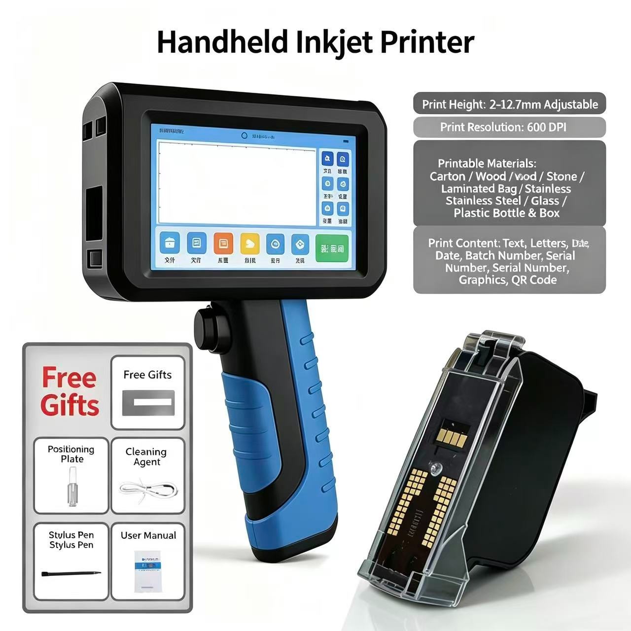 Smart Handheld Inkjet Printer Portable Date QR Code Barcode Logo Printing Machin