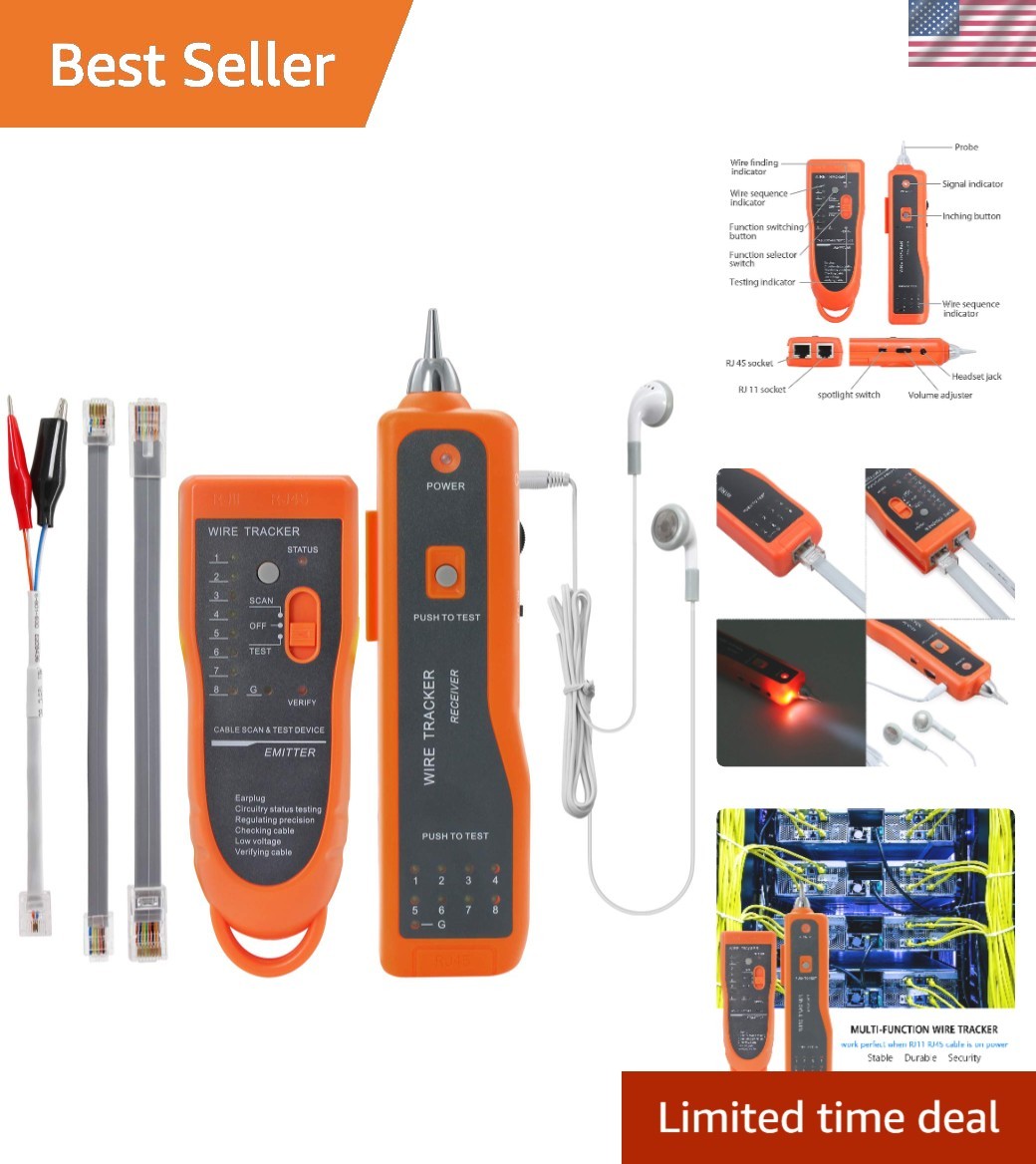 Multifunction Wire Tester RJ45 RJ11 Cable Tracker with Earphones & Flashlight