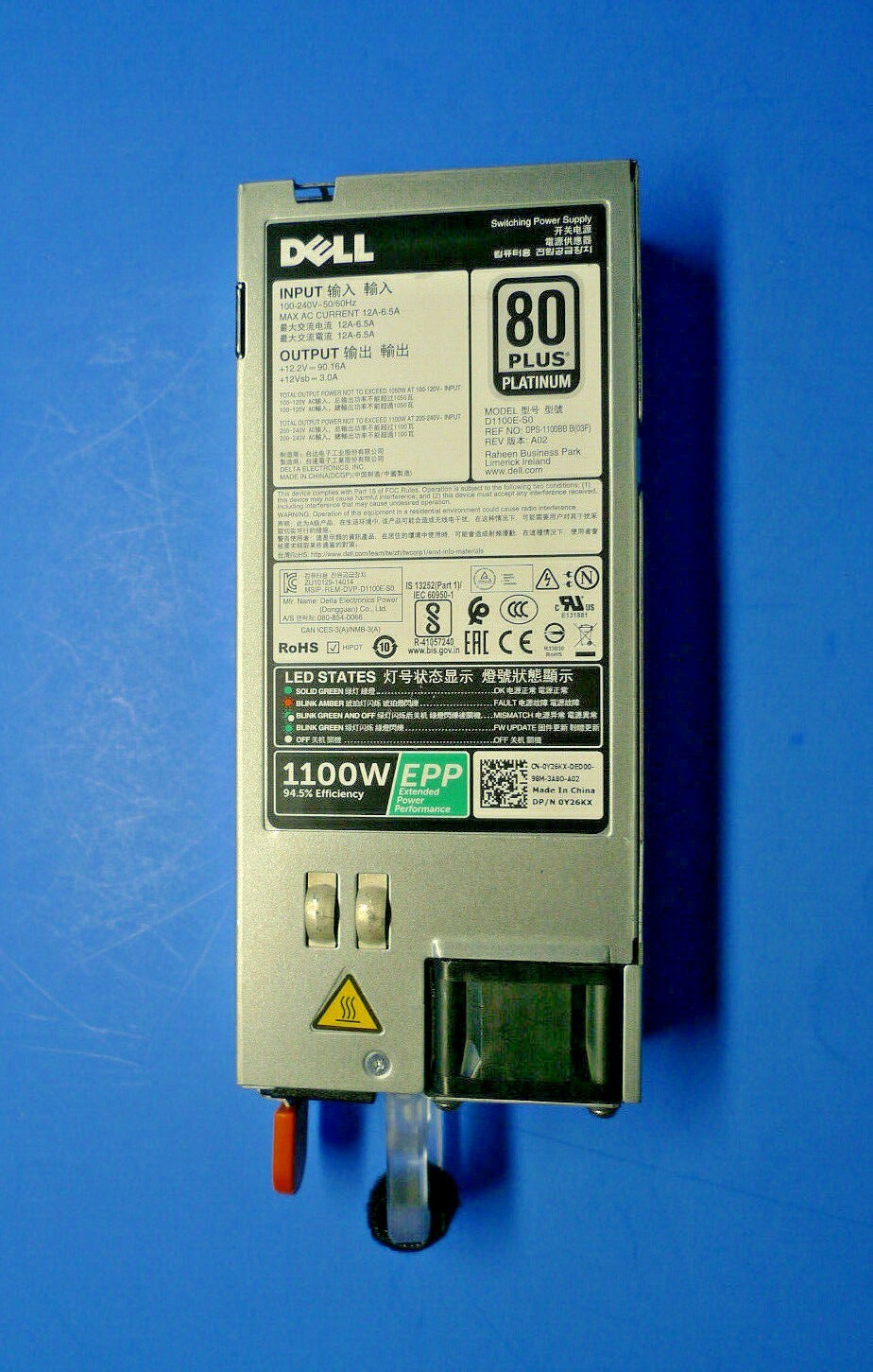 Genuine Dell PowerEdge R430 R530 R630 R730 1100W Power Supply D1100E-S0 Y26KX