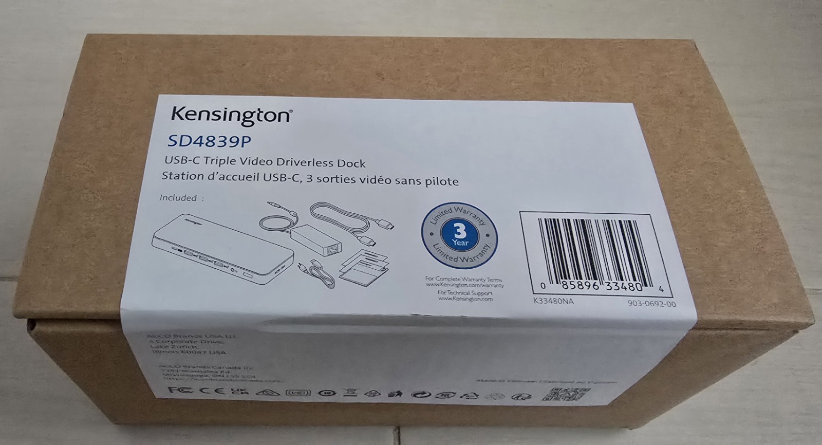 Kensington SD4839P USB-C 10Gbps Triple Video Driverless Dock Station