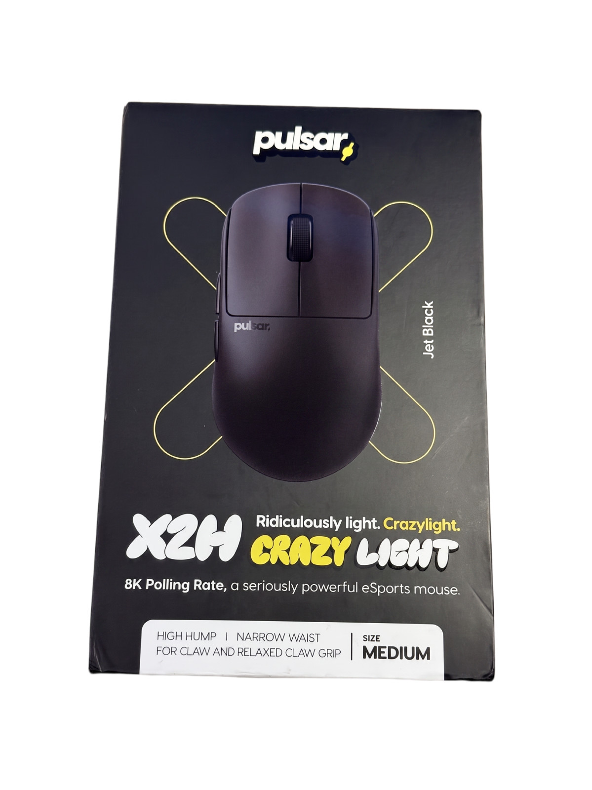 Pulsar X2H CrazyLight Medium Wireless Gaming Mouse Jet Black 8K 43g Open Box