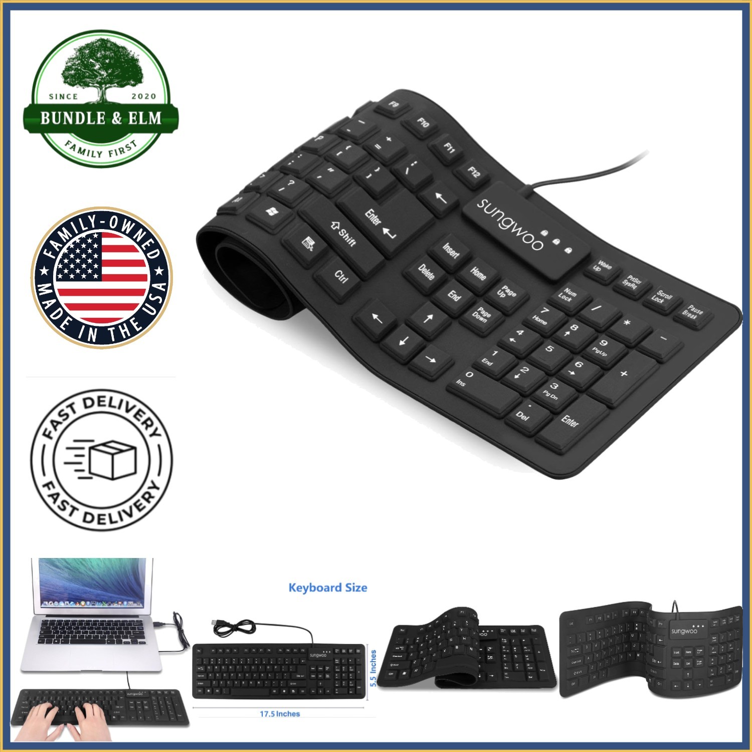 Foldable Waterproof Silicone Keyboard for PC and Laptop, USB Wired Connection