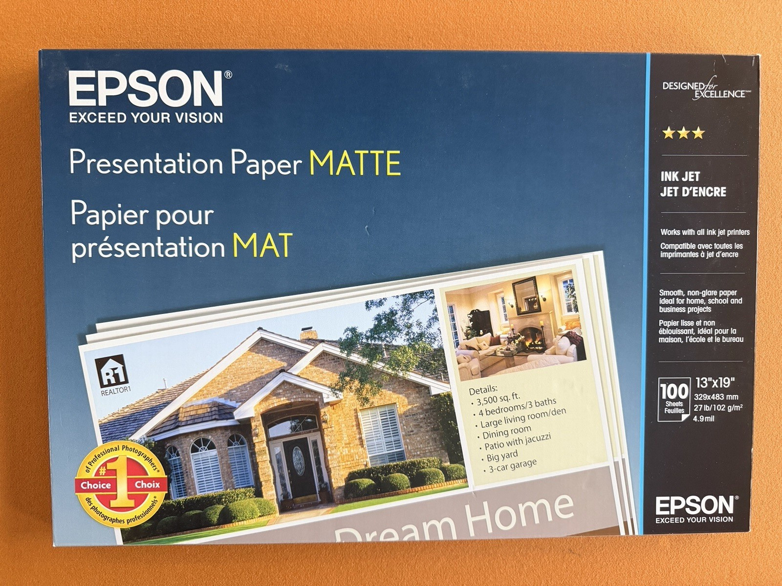 New EPSON Ink Jet Presentation Paper Matte 13"x19" 100 Sheets 27 lbs S041069-L