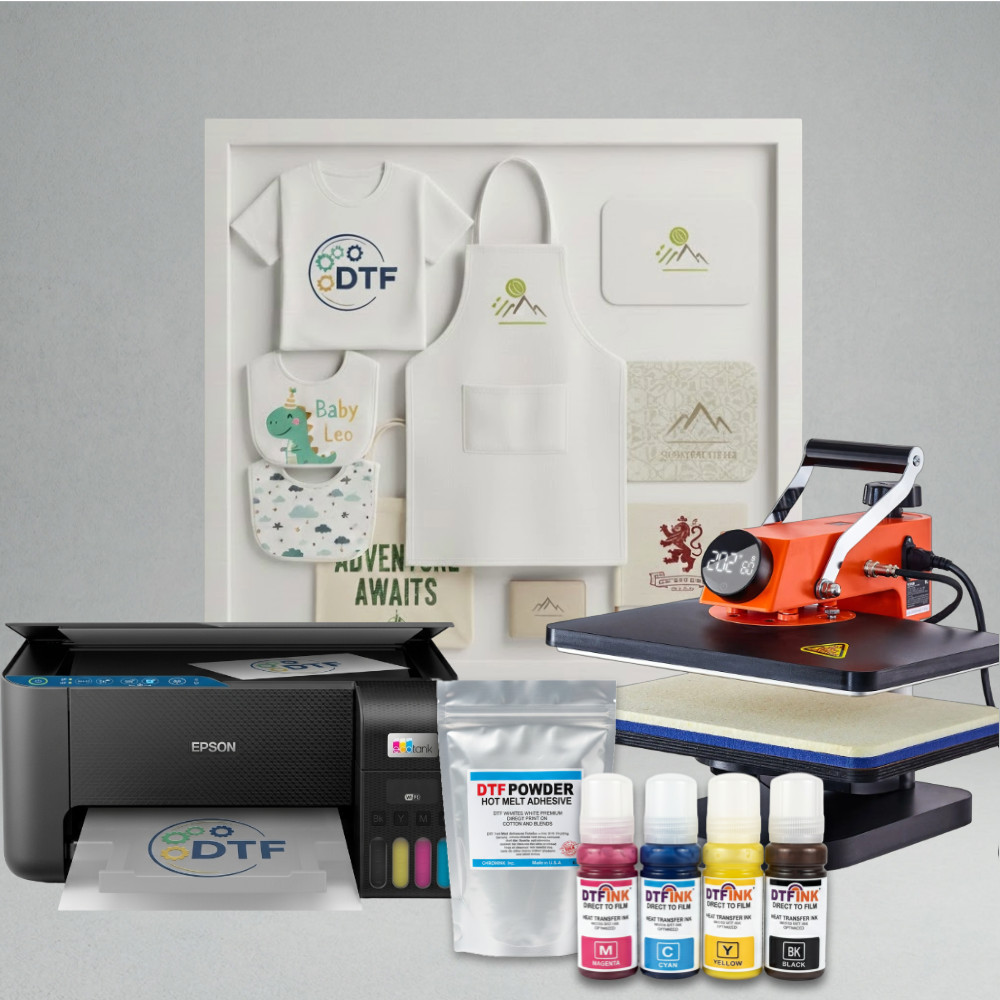 DTF Printing Kit | Epson Black Printer | 12"x 15" Heat Press (Bundle)