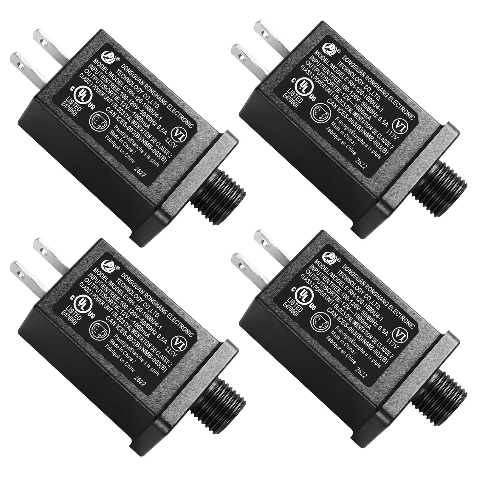 4PCS 12V Power Supply Adapter for Yard Inflatables, LED Lights, Waterproof Trans